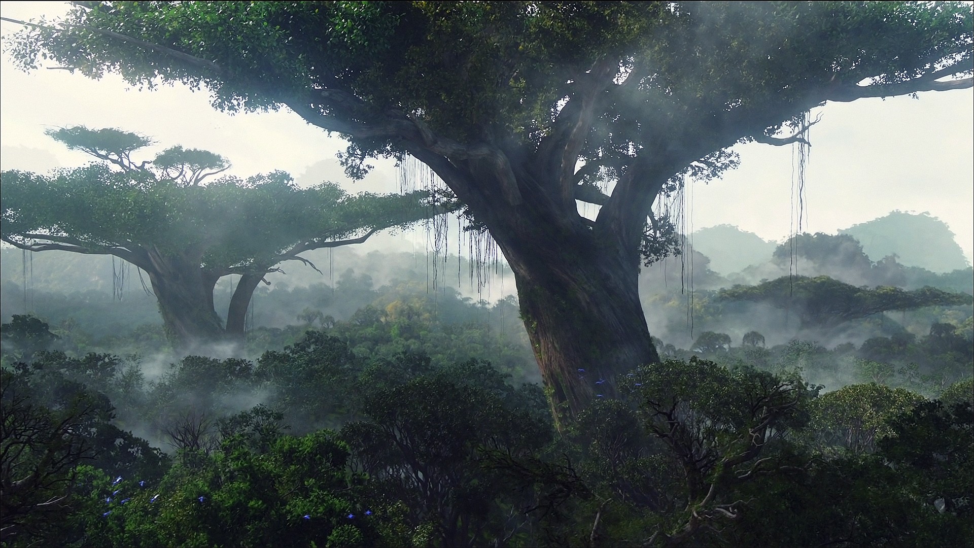 546537 скачать обои джунгли, туман, лес, художественные, пейзаж, графика - заставки и картинки бесплатно