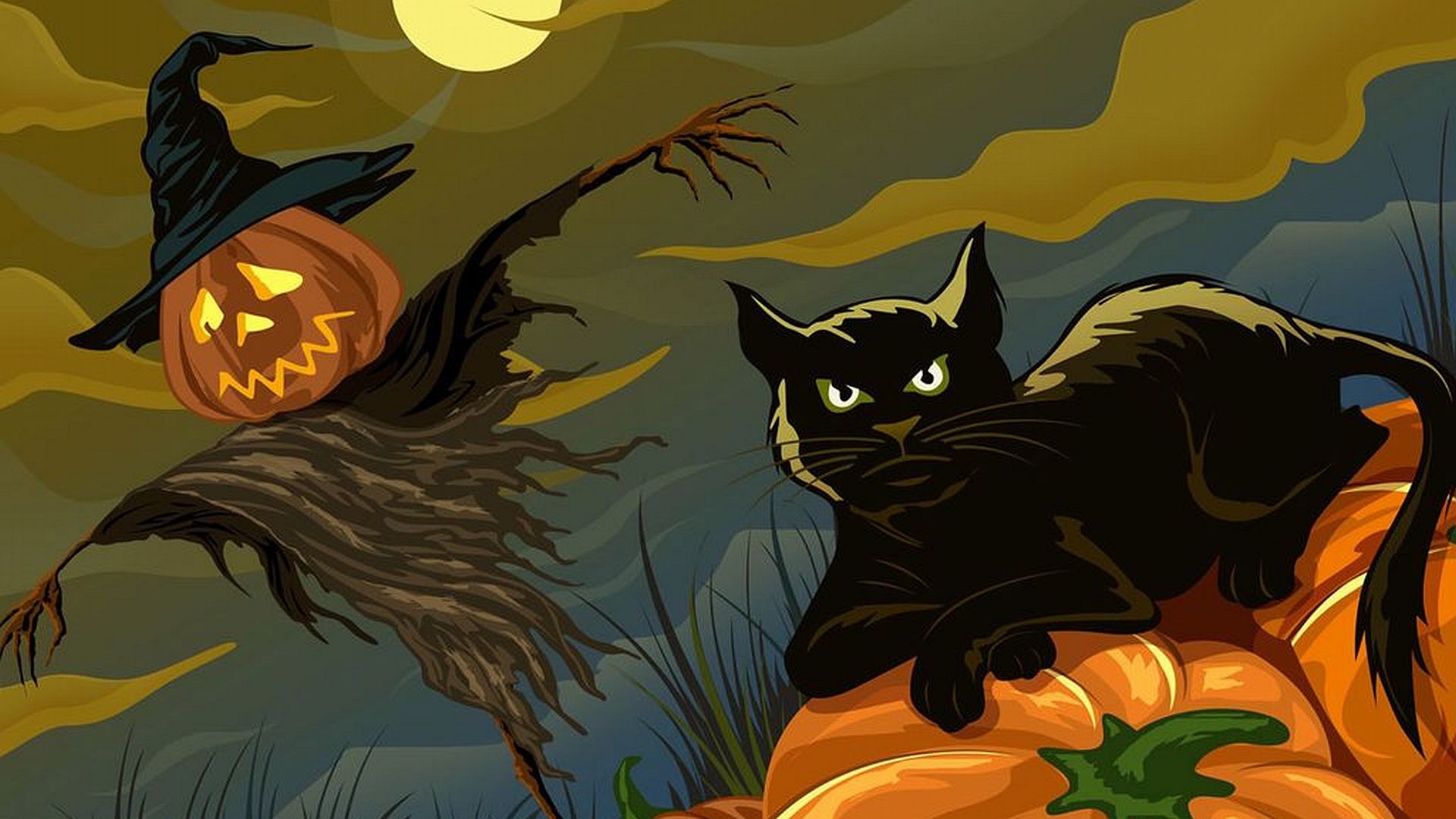 halloween, holiday, cat, scarecrow