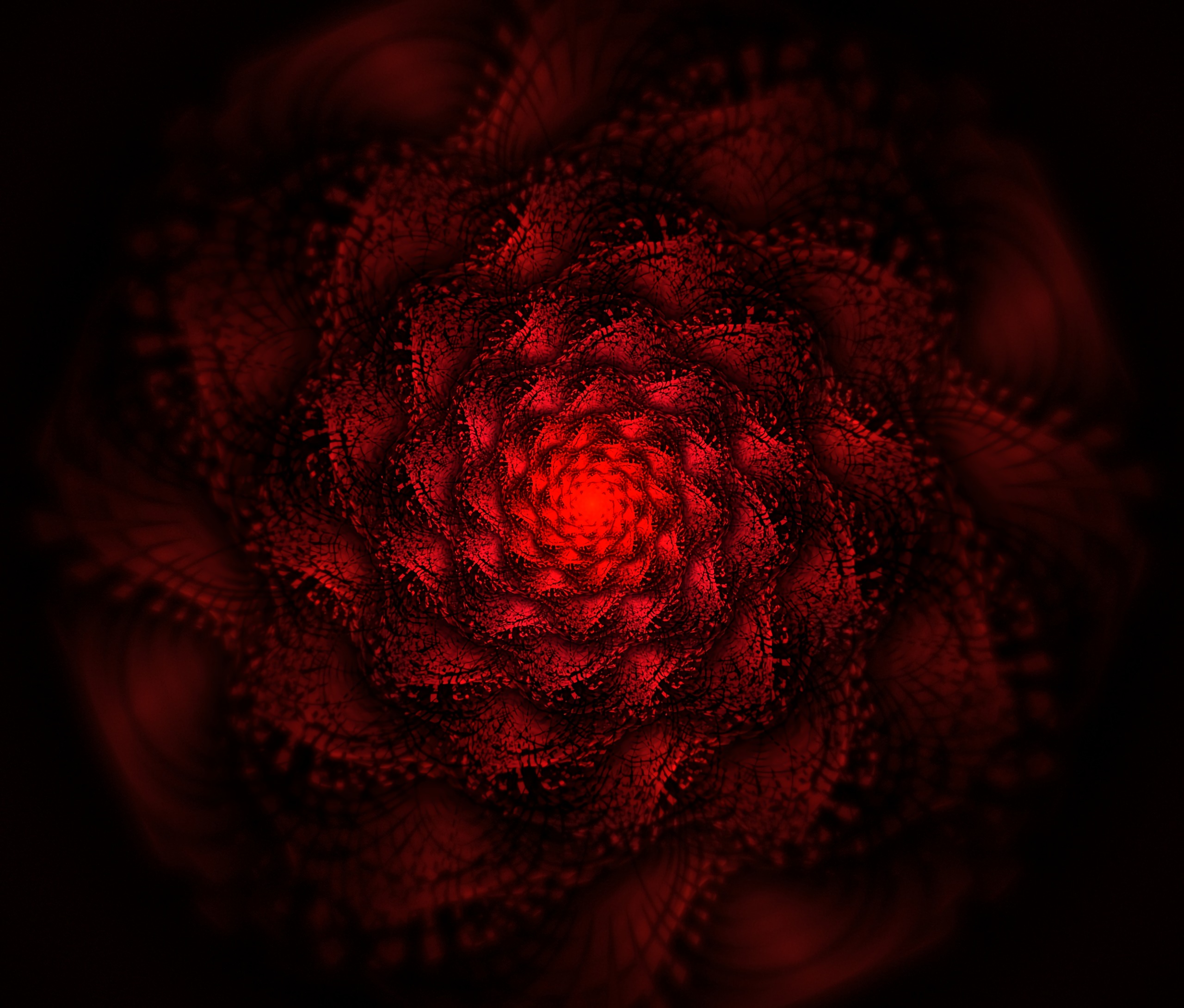 abstract, red, fractal, glow, swirling, involute