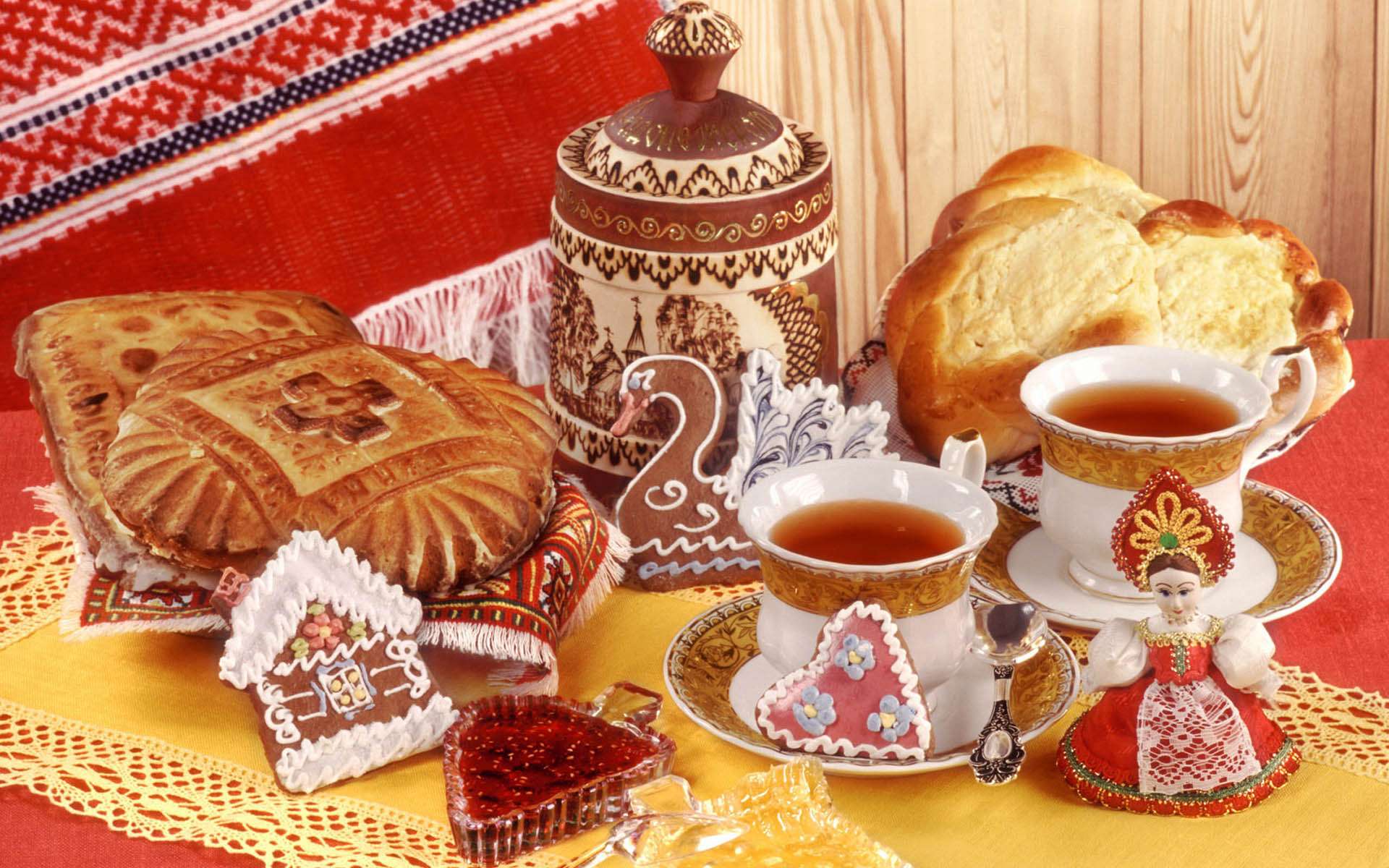 tea, food, breakfast, bread, cookie, jam, still life, viennoiserie