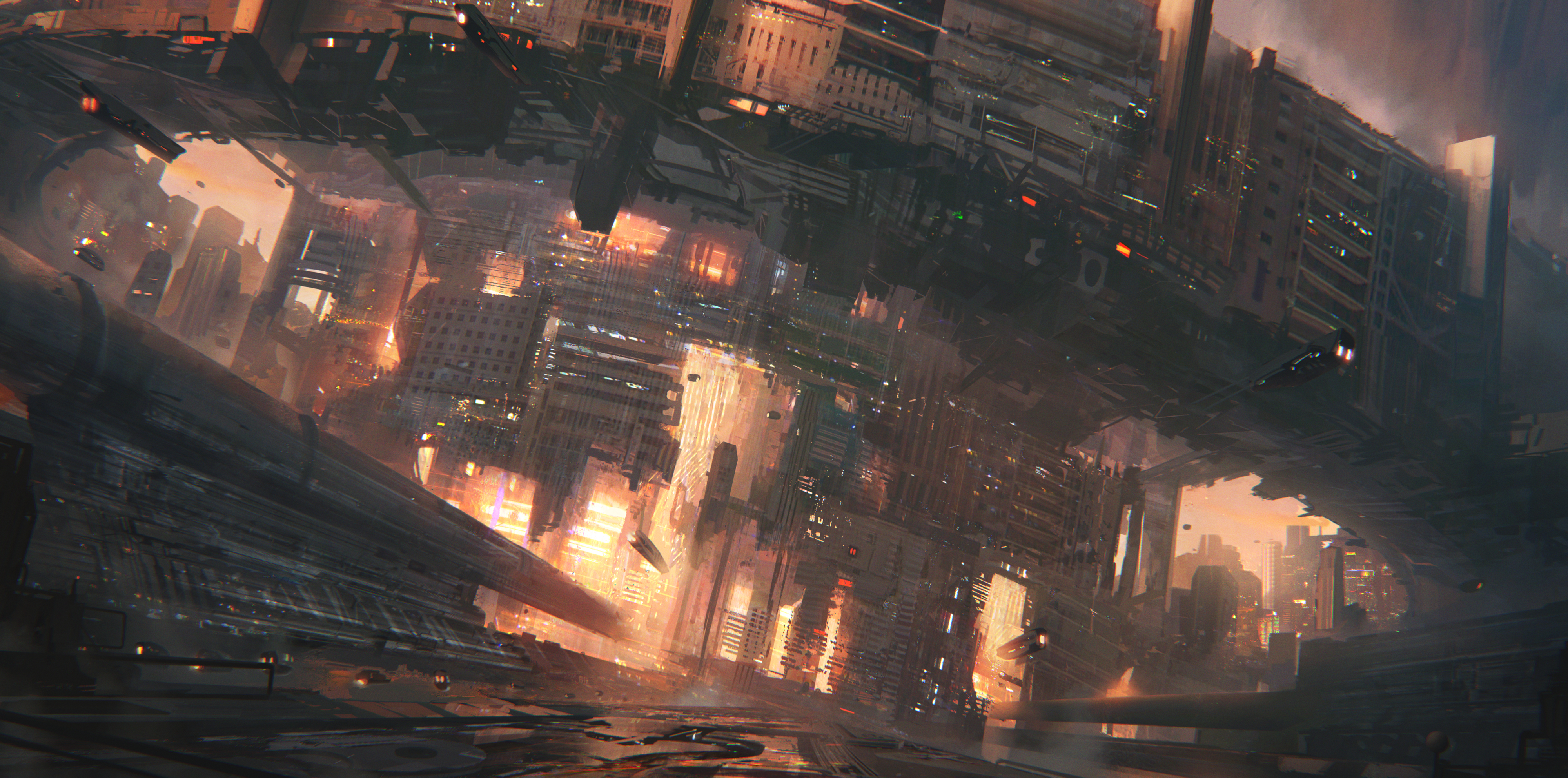 Cyberpunk city, futuristic, spaceships, towers, artwork, Sci-fi, HD  wallpaper