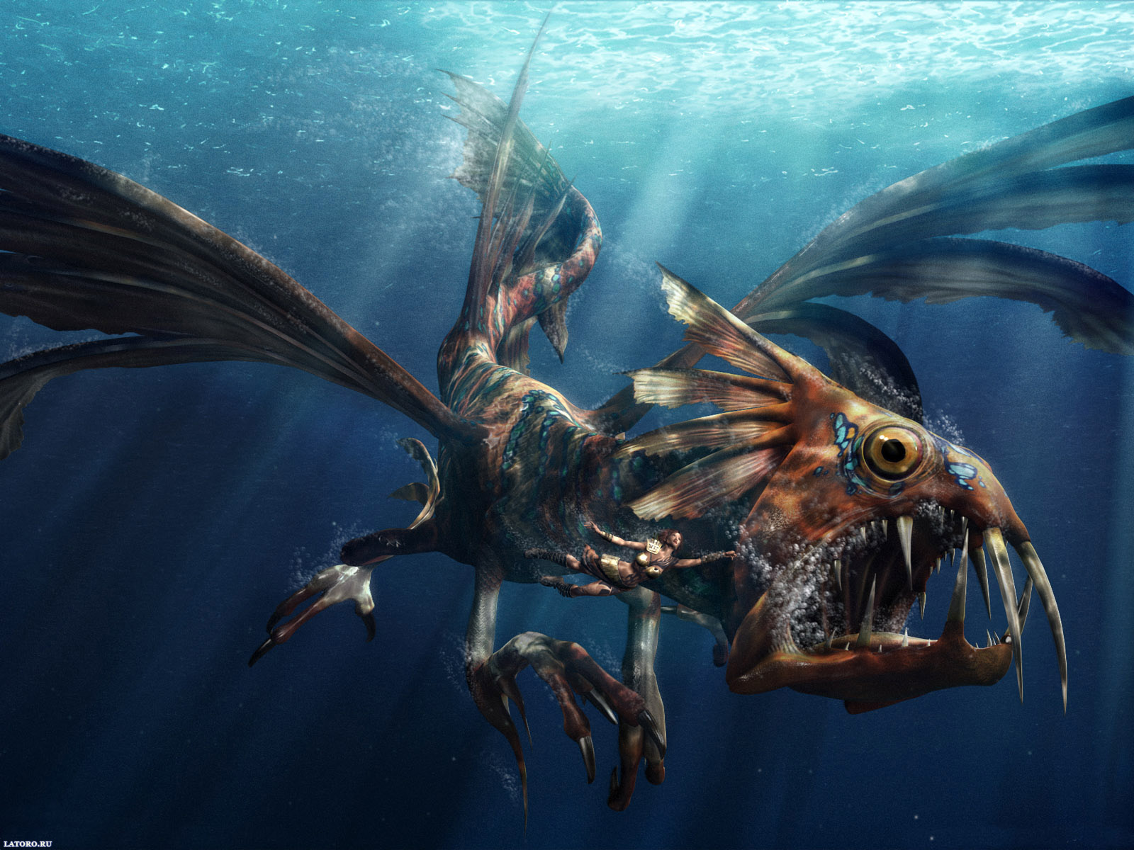 Неведомые моря. Морской дракон (Draco Marinus). Подводные монстры. Фантастические существа. Необычные морские существа.