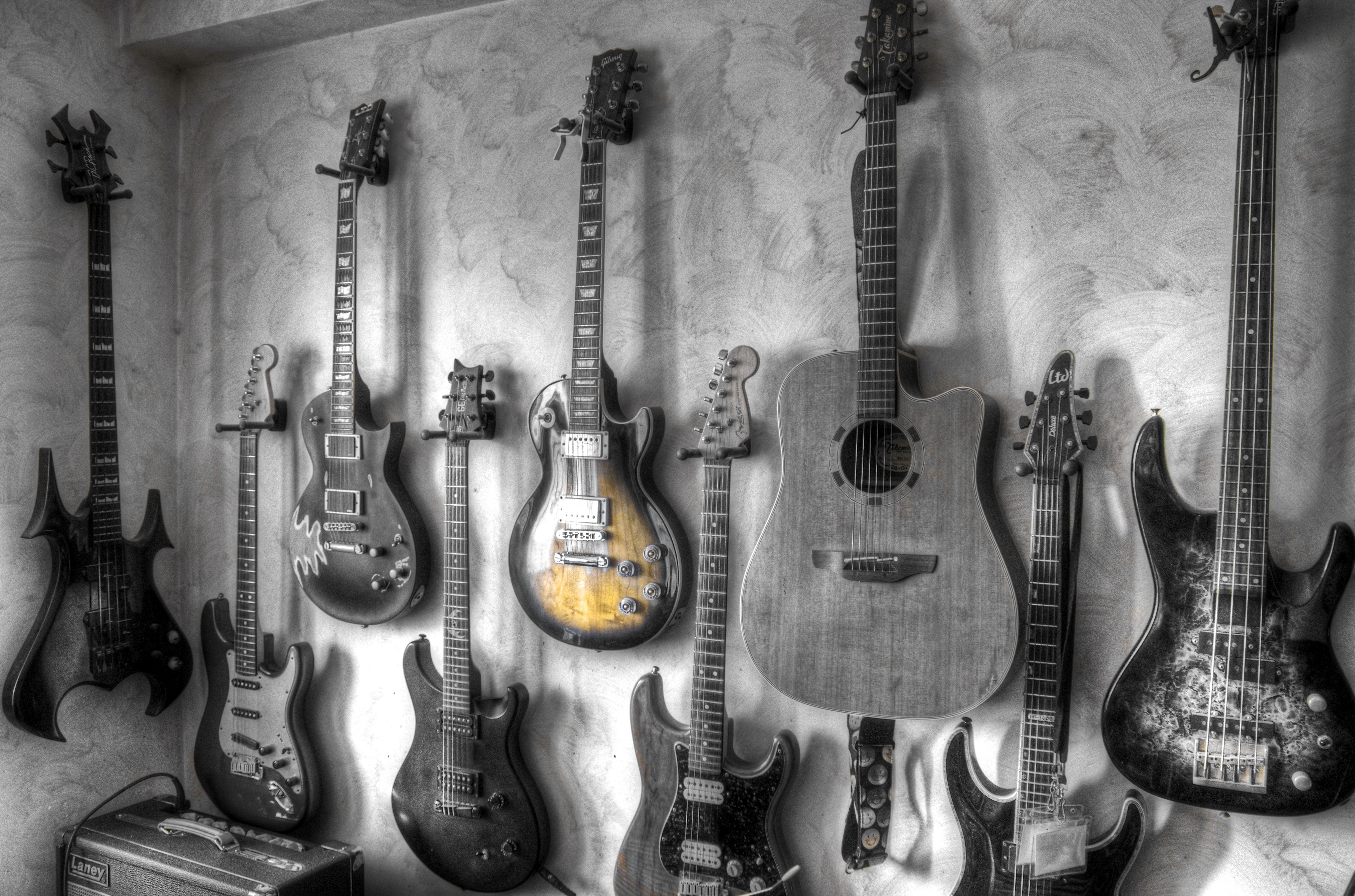 guitar, music, instrument, selective color