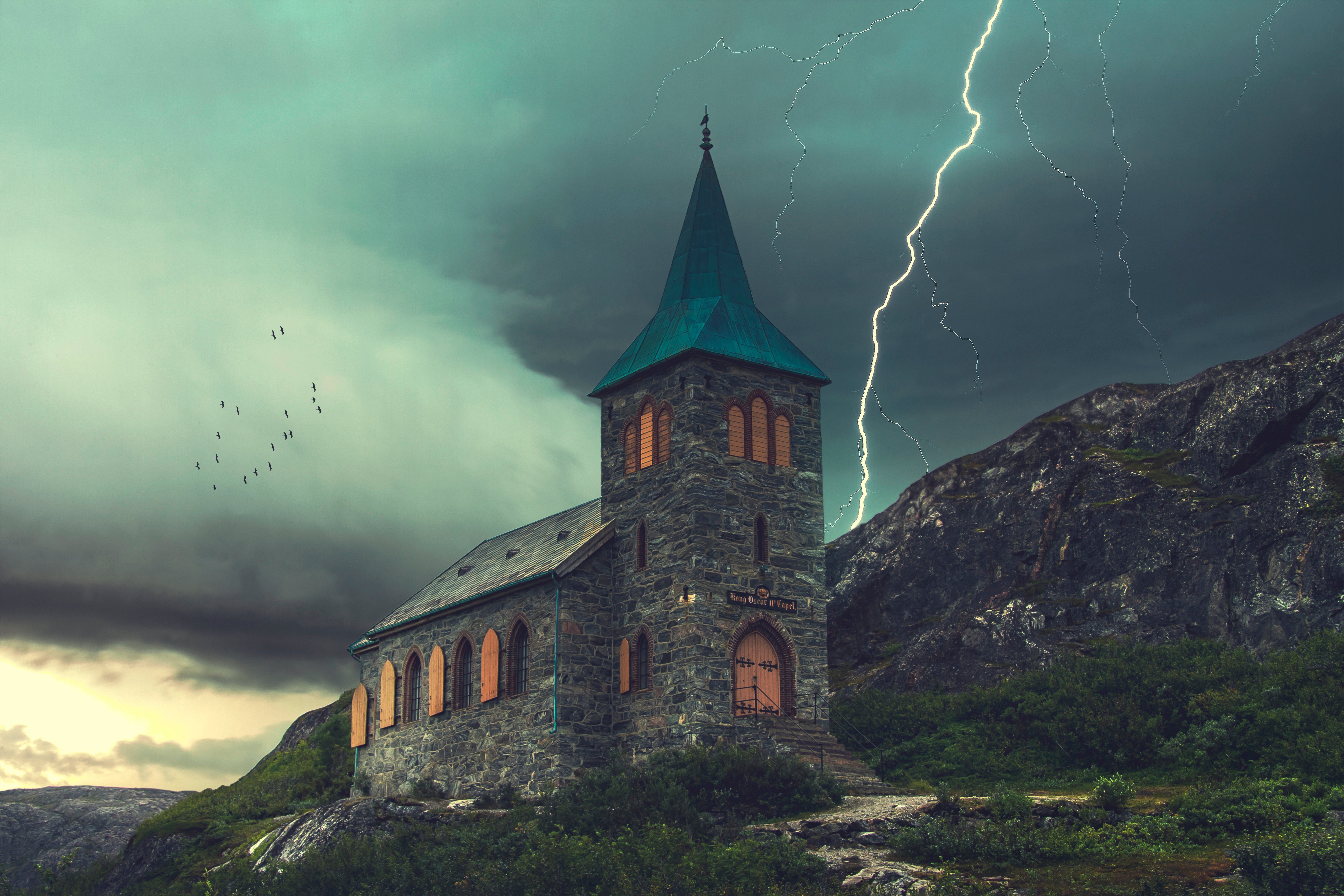 religious, chapel, lightning, thunderstorm Ultra HD, Free 4K, 32K