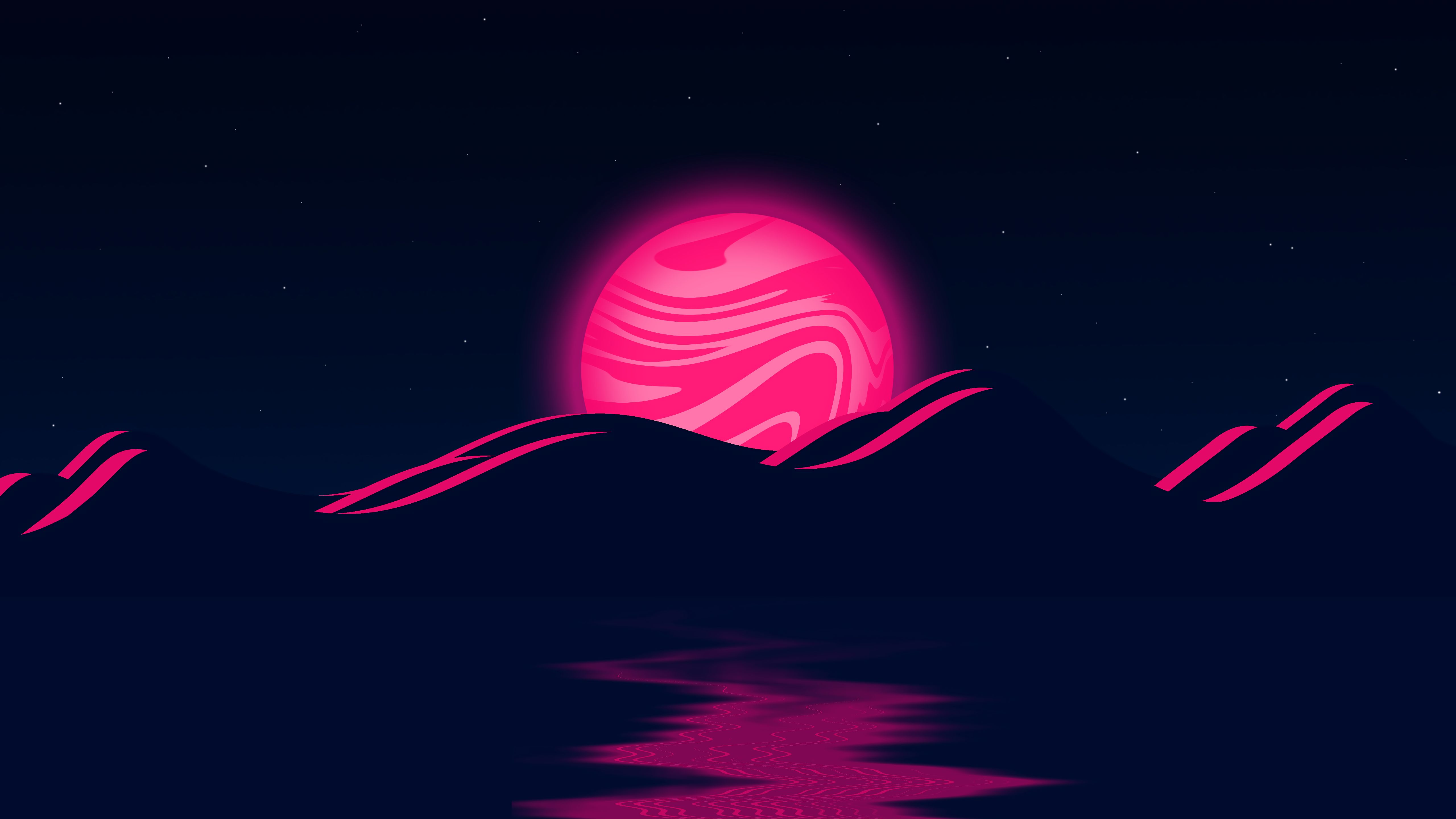Free download wallpaper Landscape, Pink, Moon, Mountain, Artistic on your PC desktop