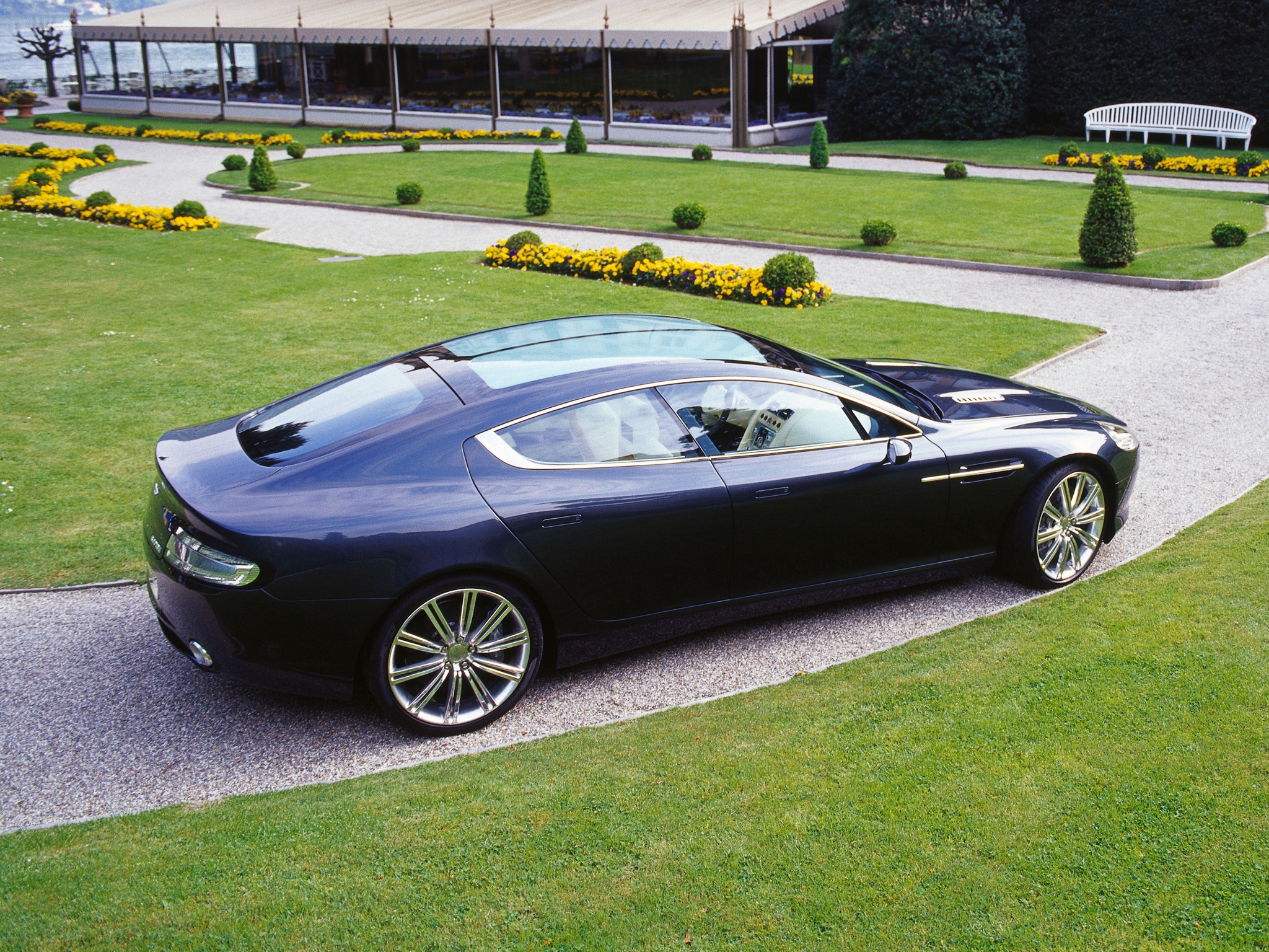 grass, aston martin, cars, black, side view, concept car, 2006, rapide HD wallpaper