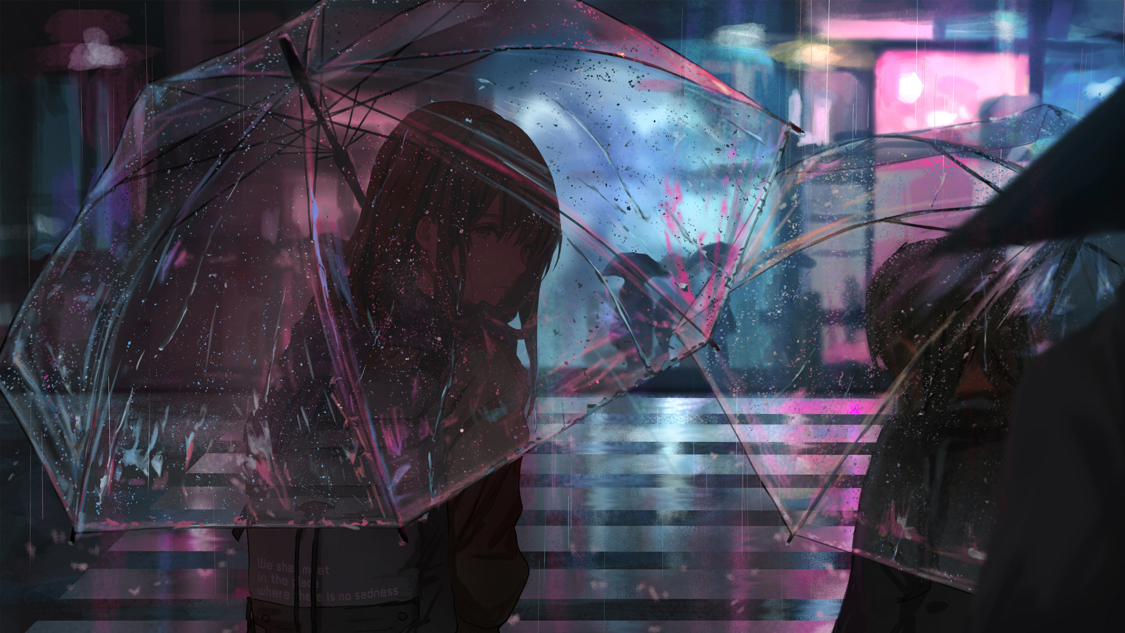 girl, rain, anime, night, umbrella 4K Ultra