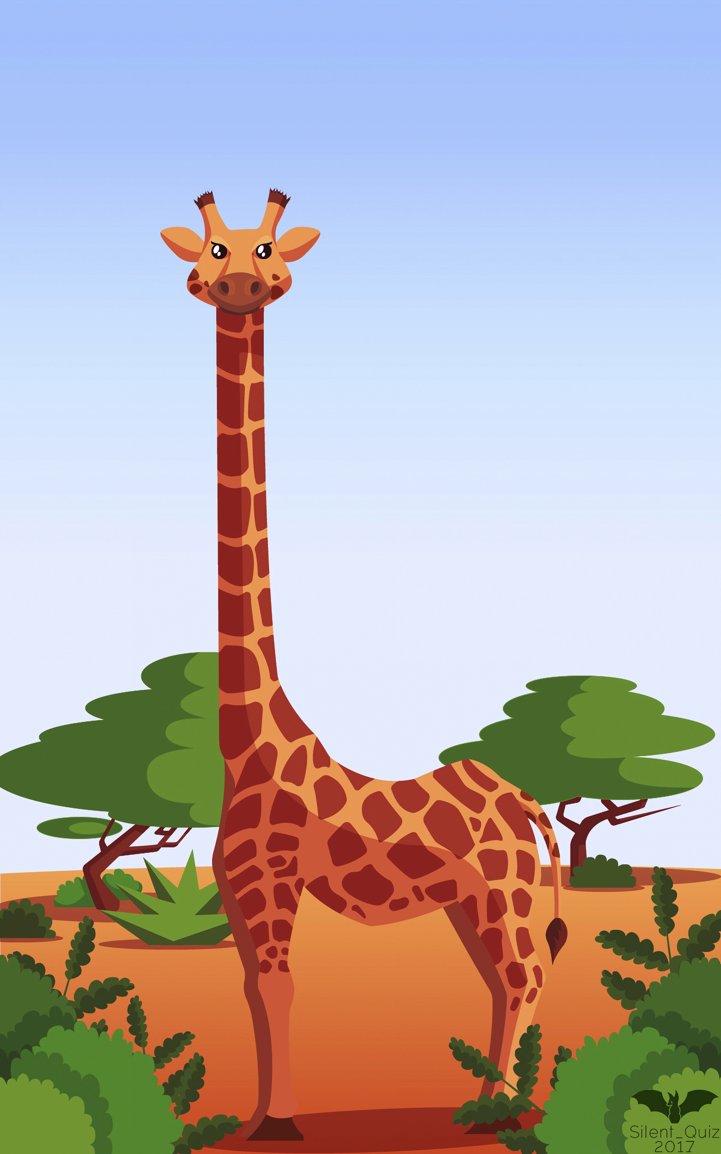 Download mobile wallpaper Bush, Giraffe, Trees, Art, Vector for free.