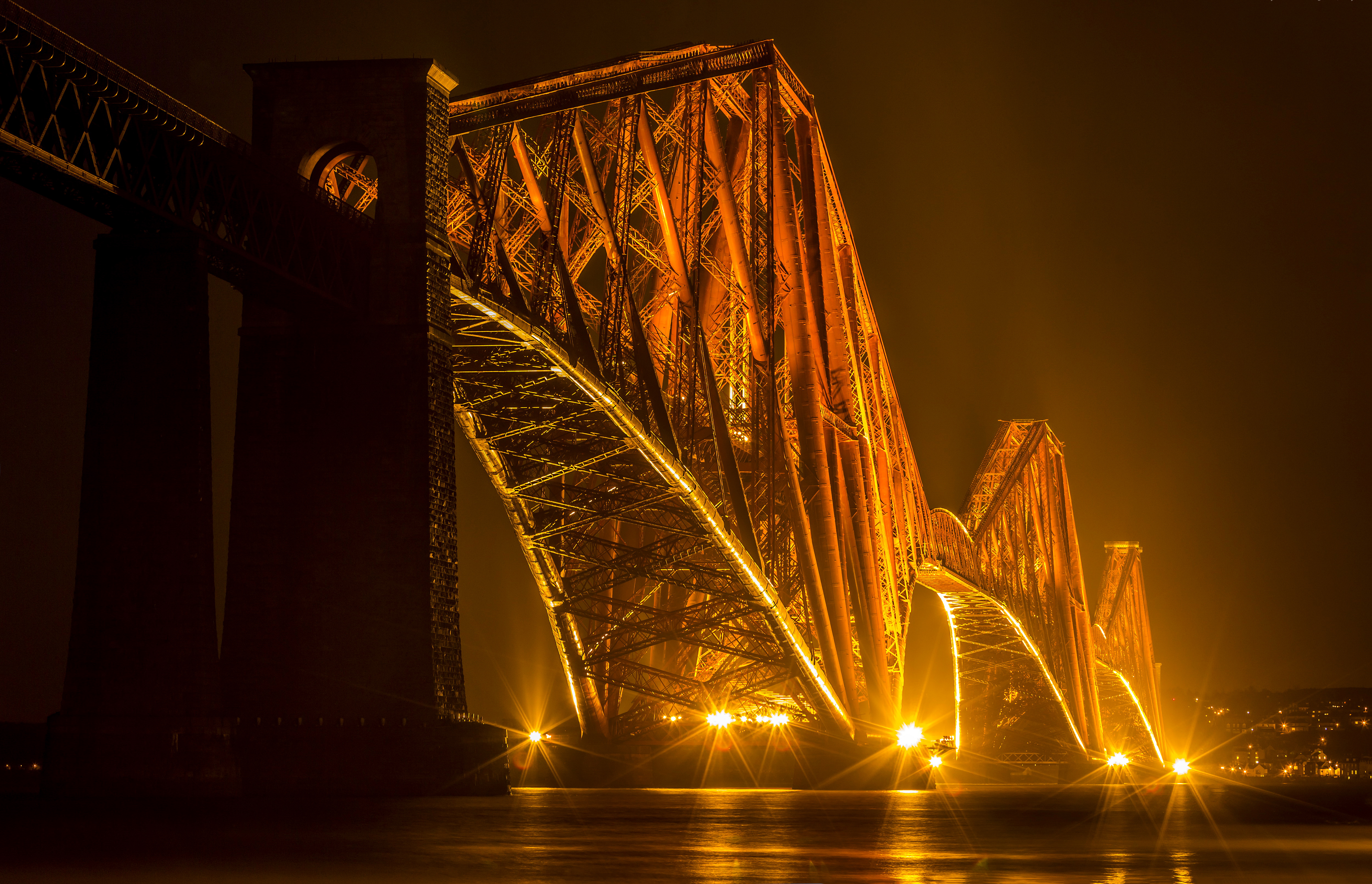 edinburgh, man made, forth bridge, bridge, light, night, scotland, bridges Free Stock Photo