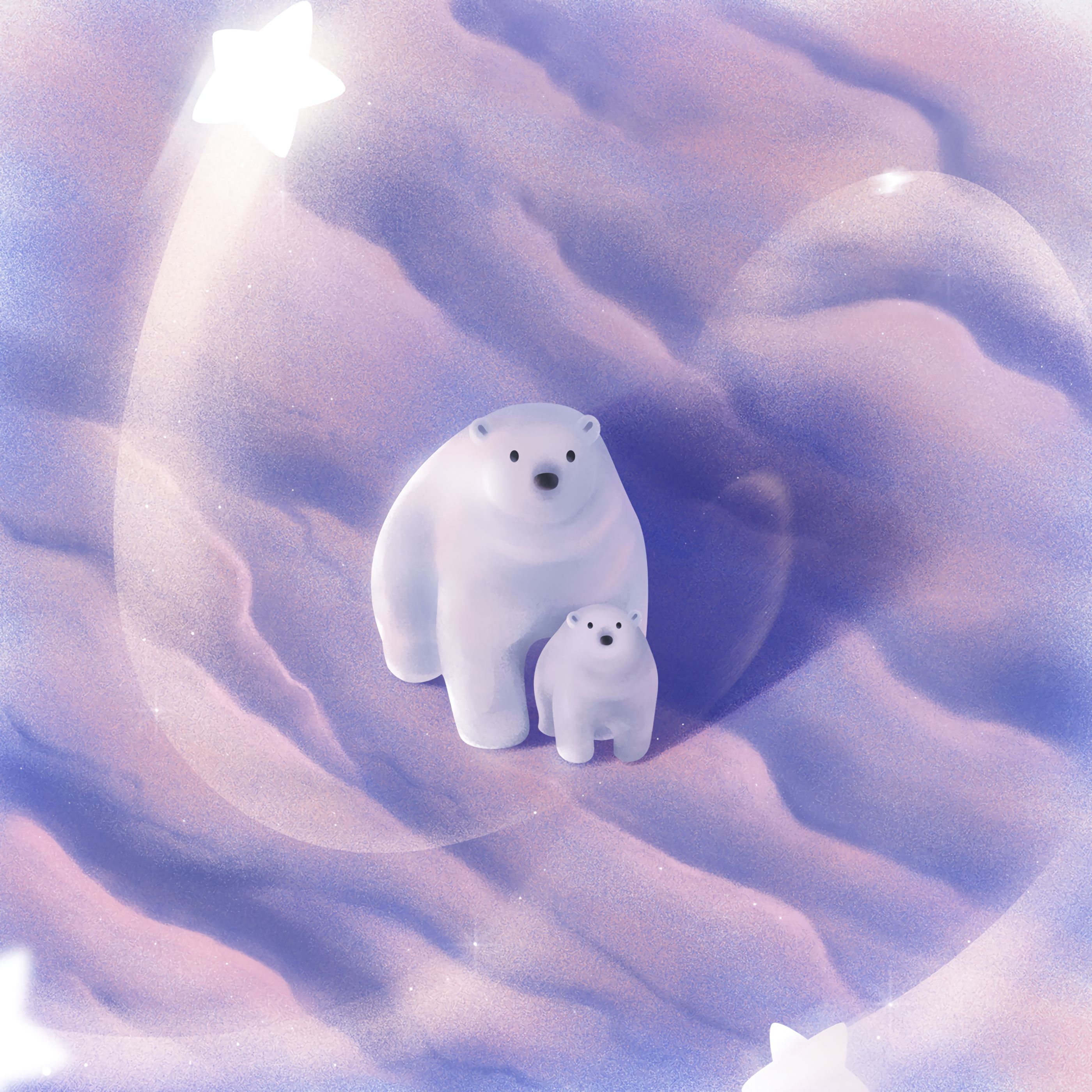 95609 скачать обои милые, белые медведи, детеныш, пара, арт, снег, арктика - заставки и картинки бесплатно
