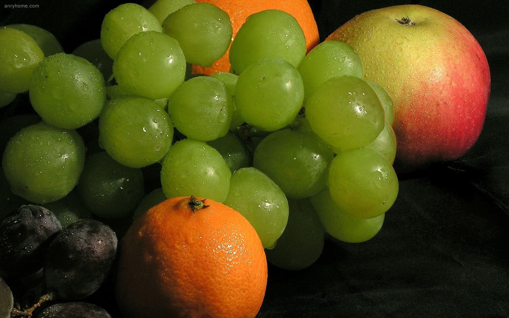 fruits, food, oranges, grapes, green Full HD