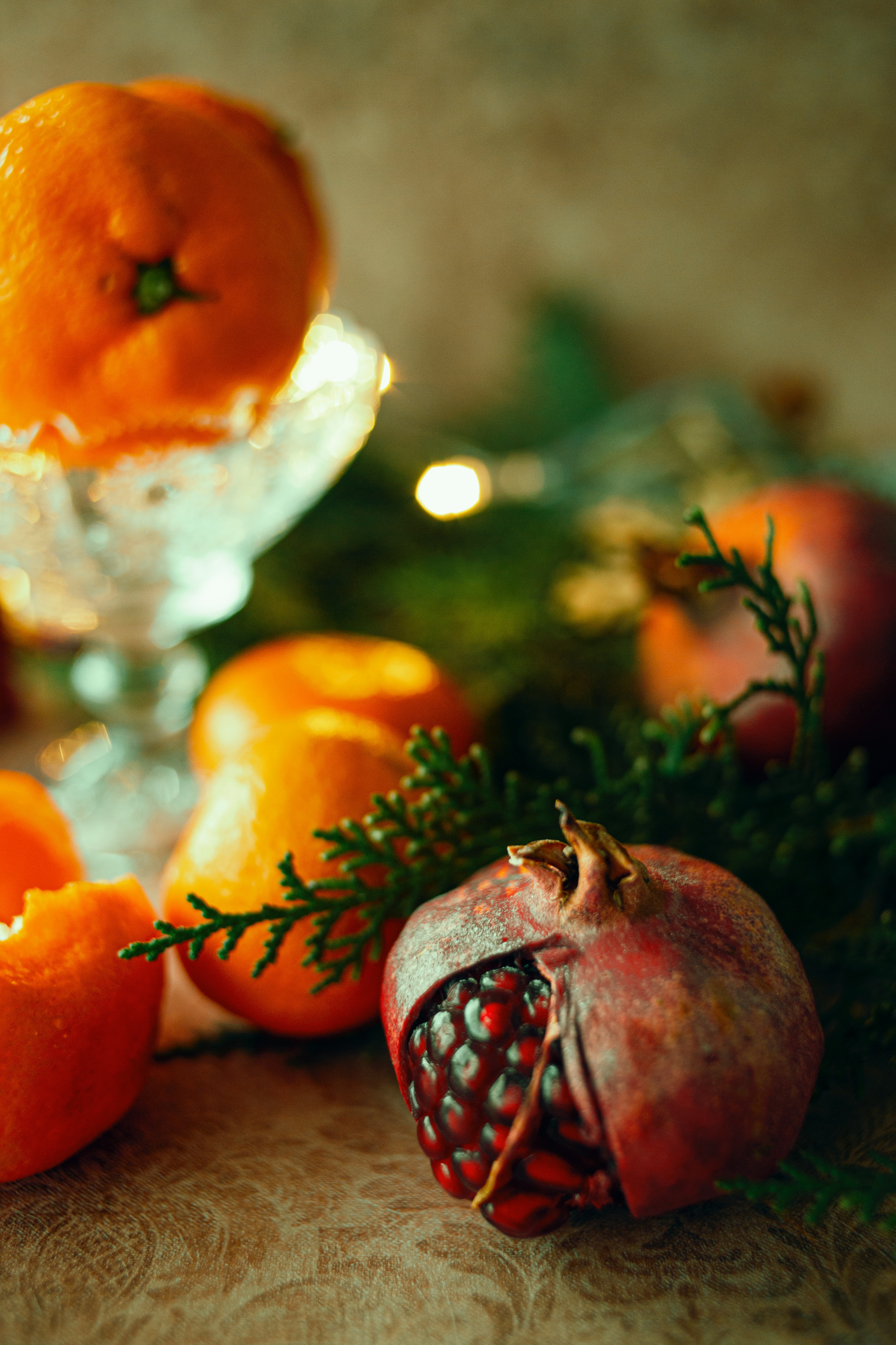 Download mobile wallpaper Garnet, Tangerines, Pomegranate, Food, Fruits for free.