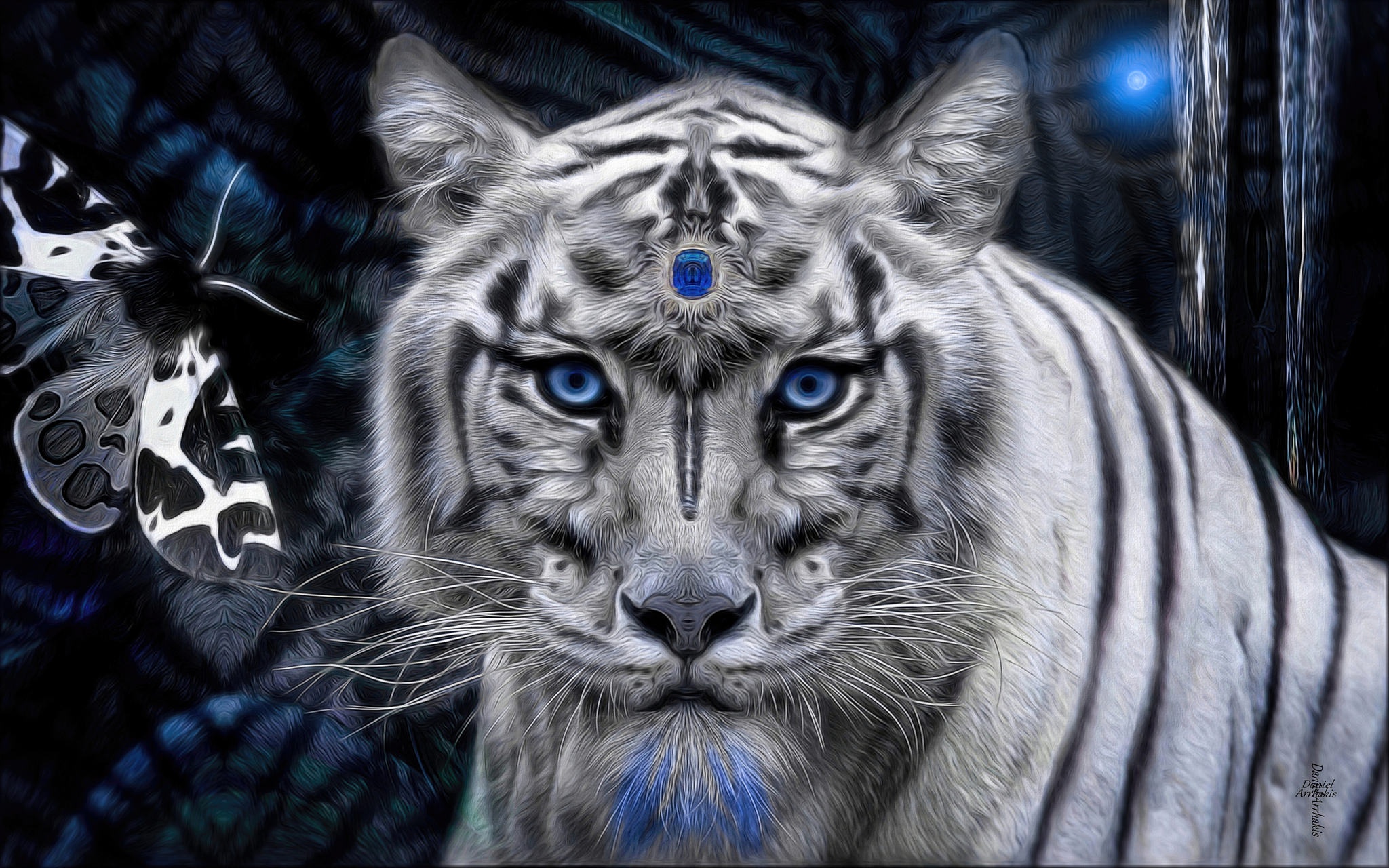 Tigre branco 3D na selva da fantasia · Creative Fabrica