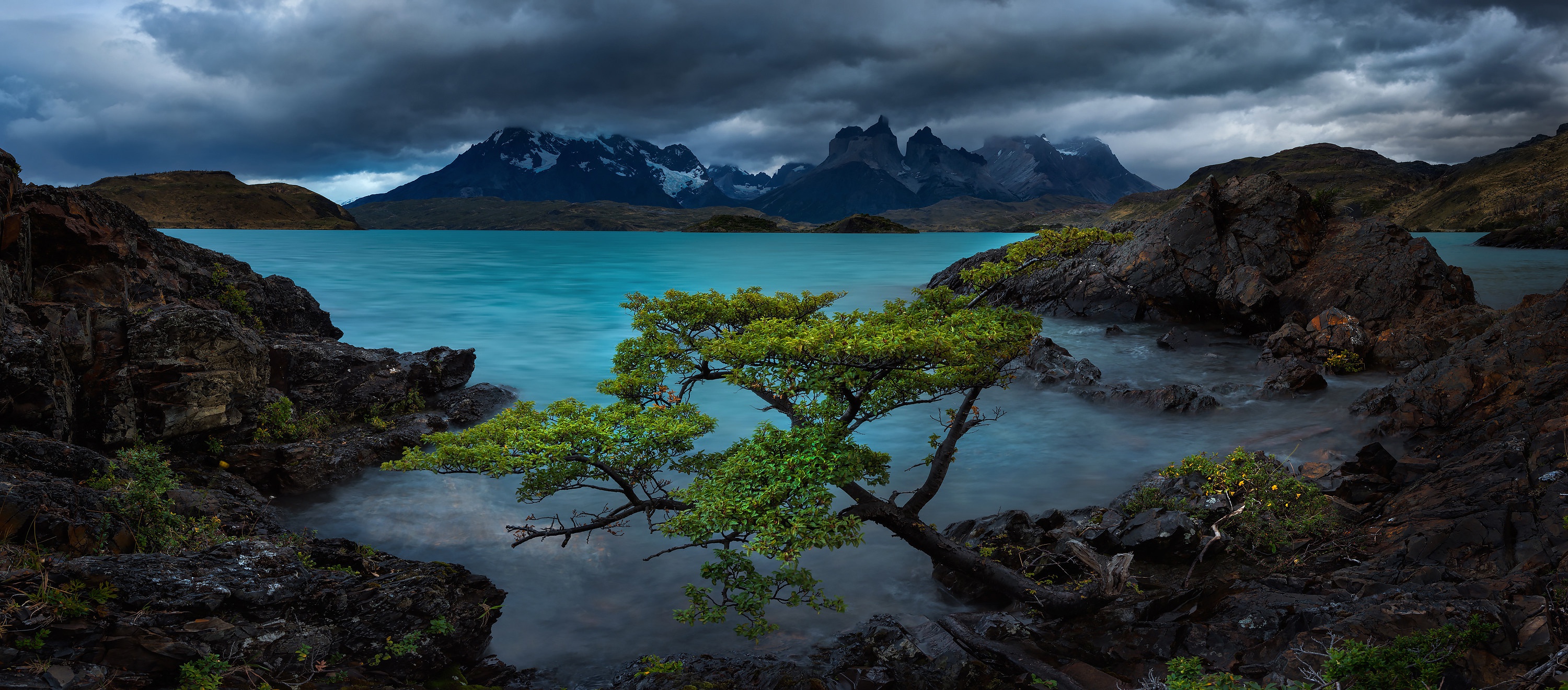 mountains, earth, torres del paine, chile, lake, south america