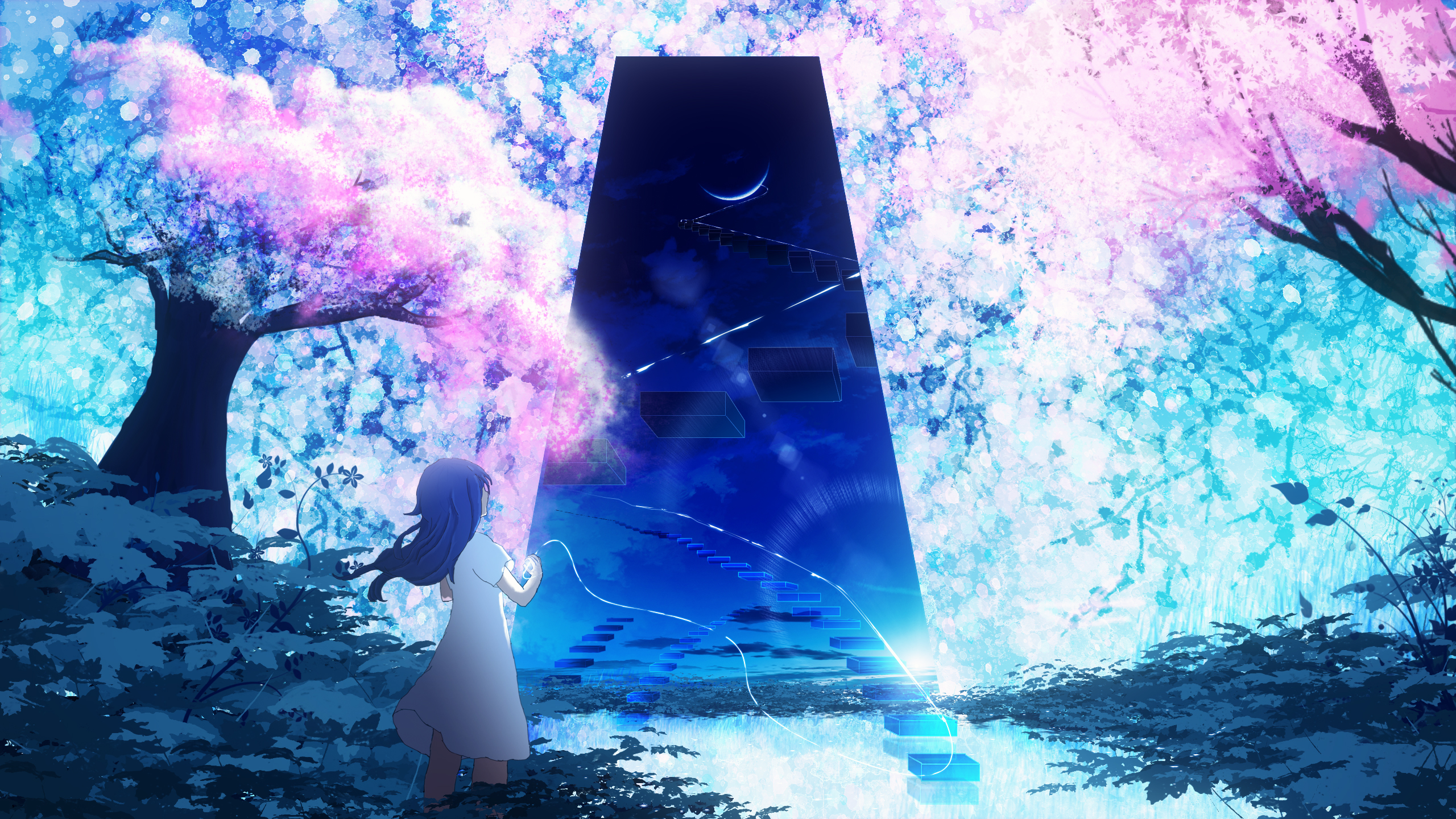 Download Sakura Anime Blossom Trees Scenery Digital Art Wallpaper   Wallpaperscom