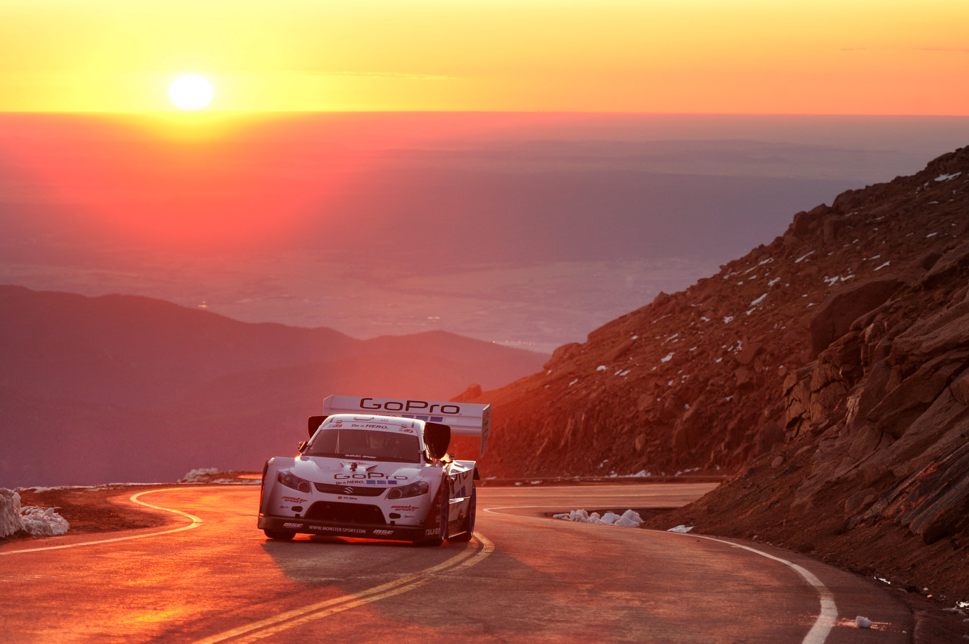 race car, vehicles, racing, road, sunset, suzuki wallpapers for tablet