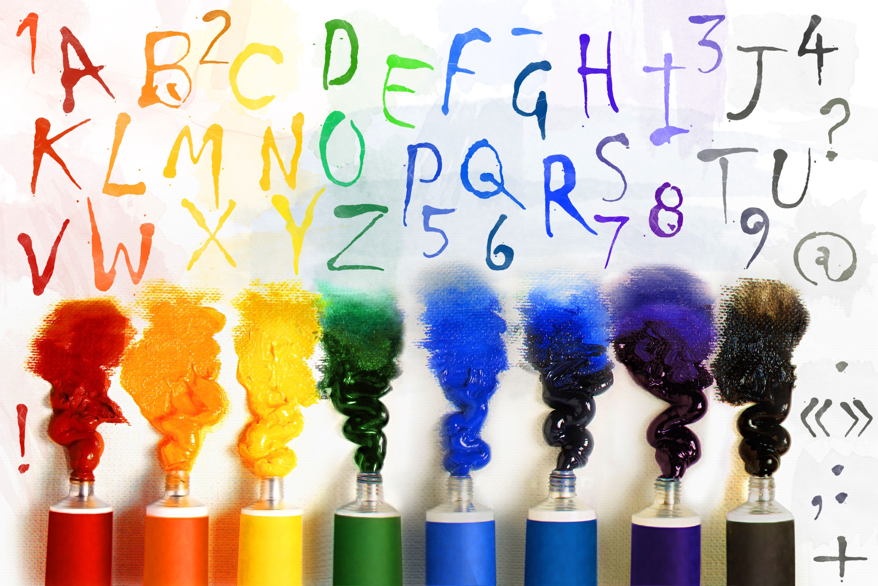 paint, rainbow, miscellanea, miscellaneous, letters, english, tubes