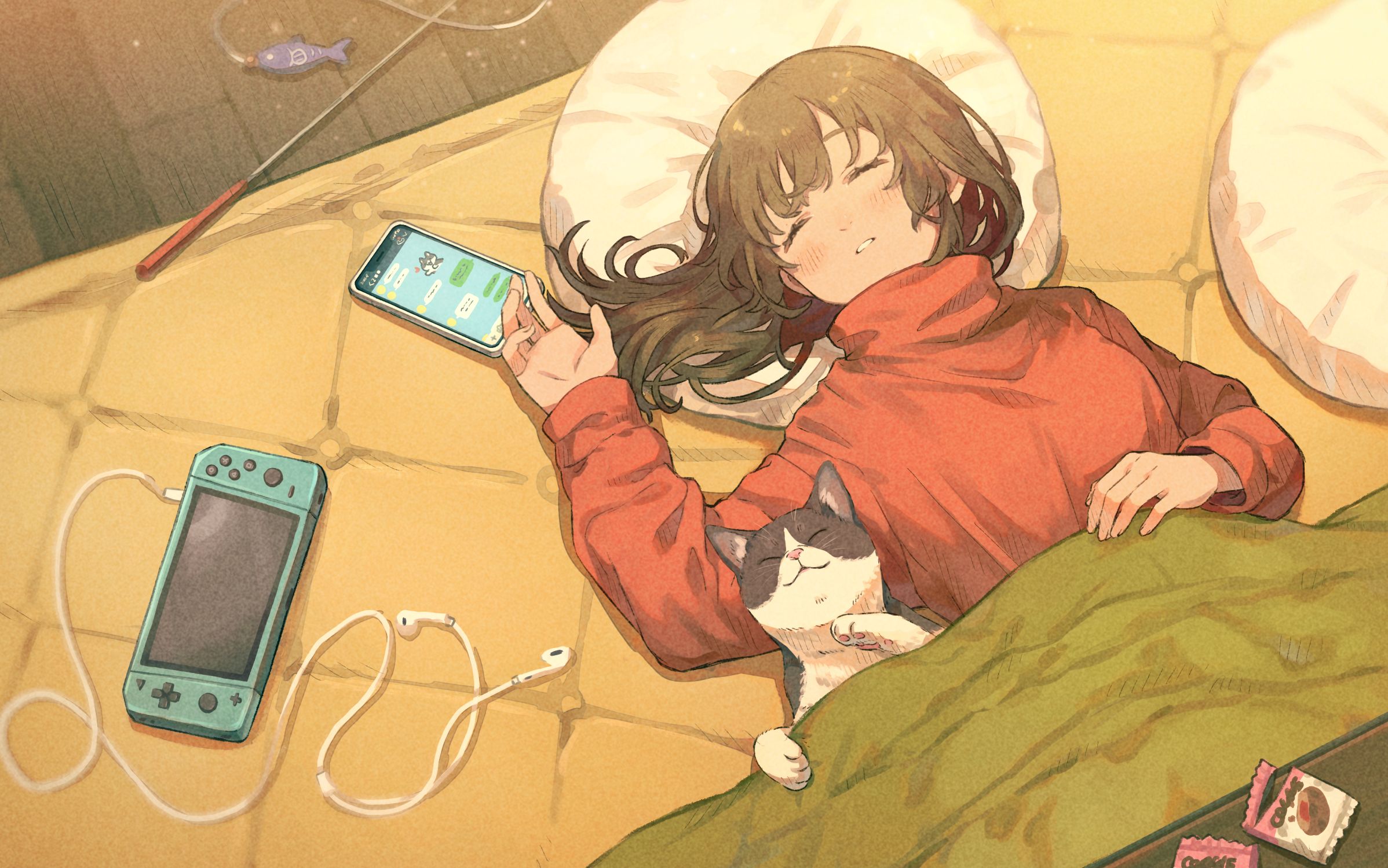 Рисунок девушка спит с телефоном