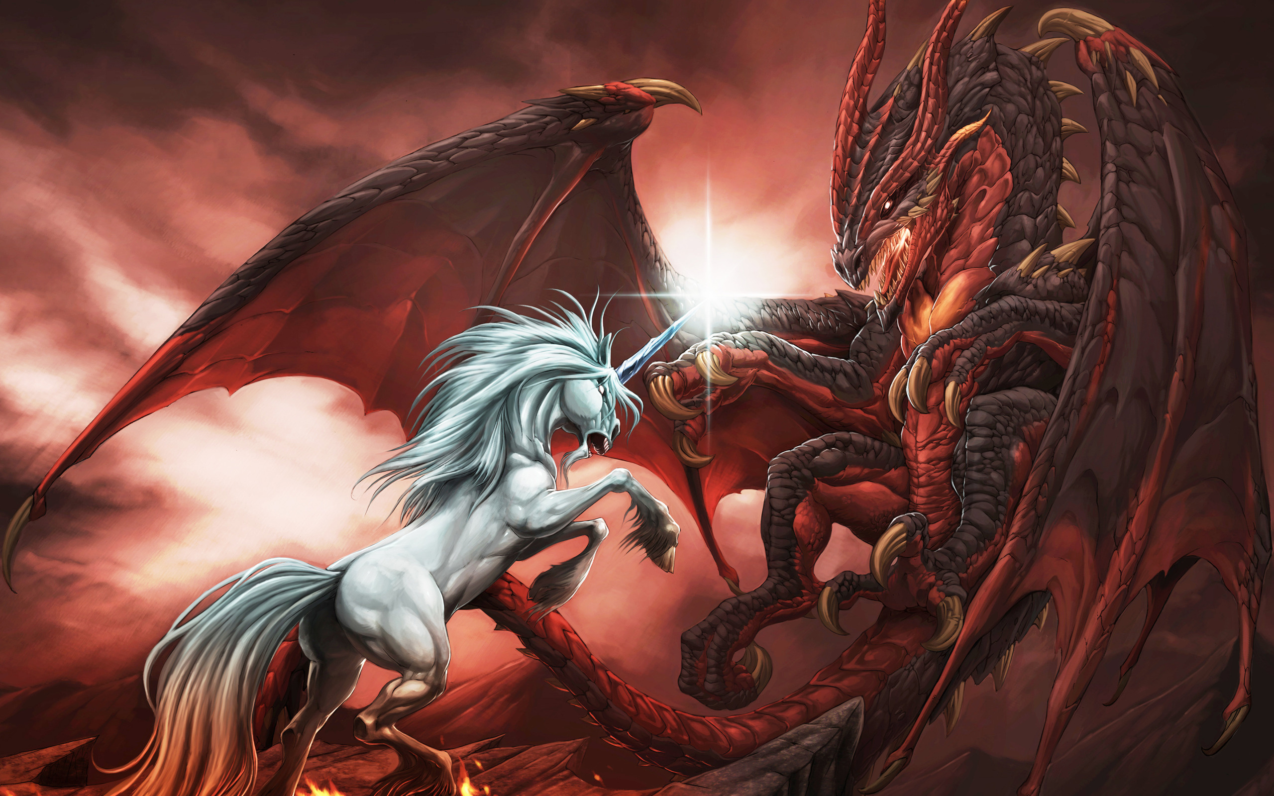 Download mobile wallpaper Unicorn, Fantasy, Dragon for free.