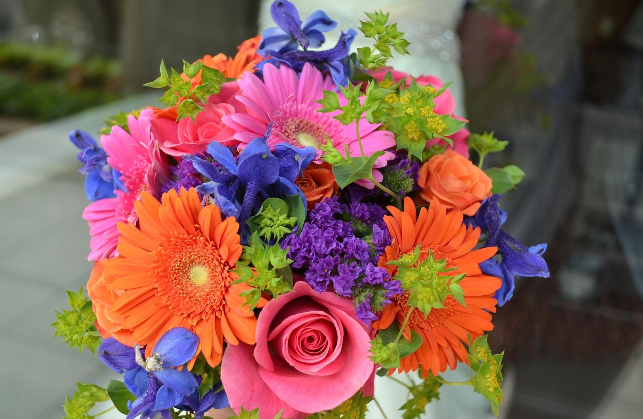 roses, bouquet, combination, flowers, gerberas, colorful, colourful HD wallpaper