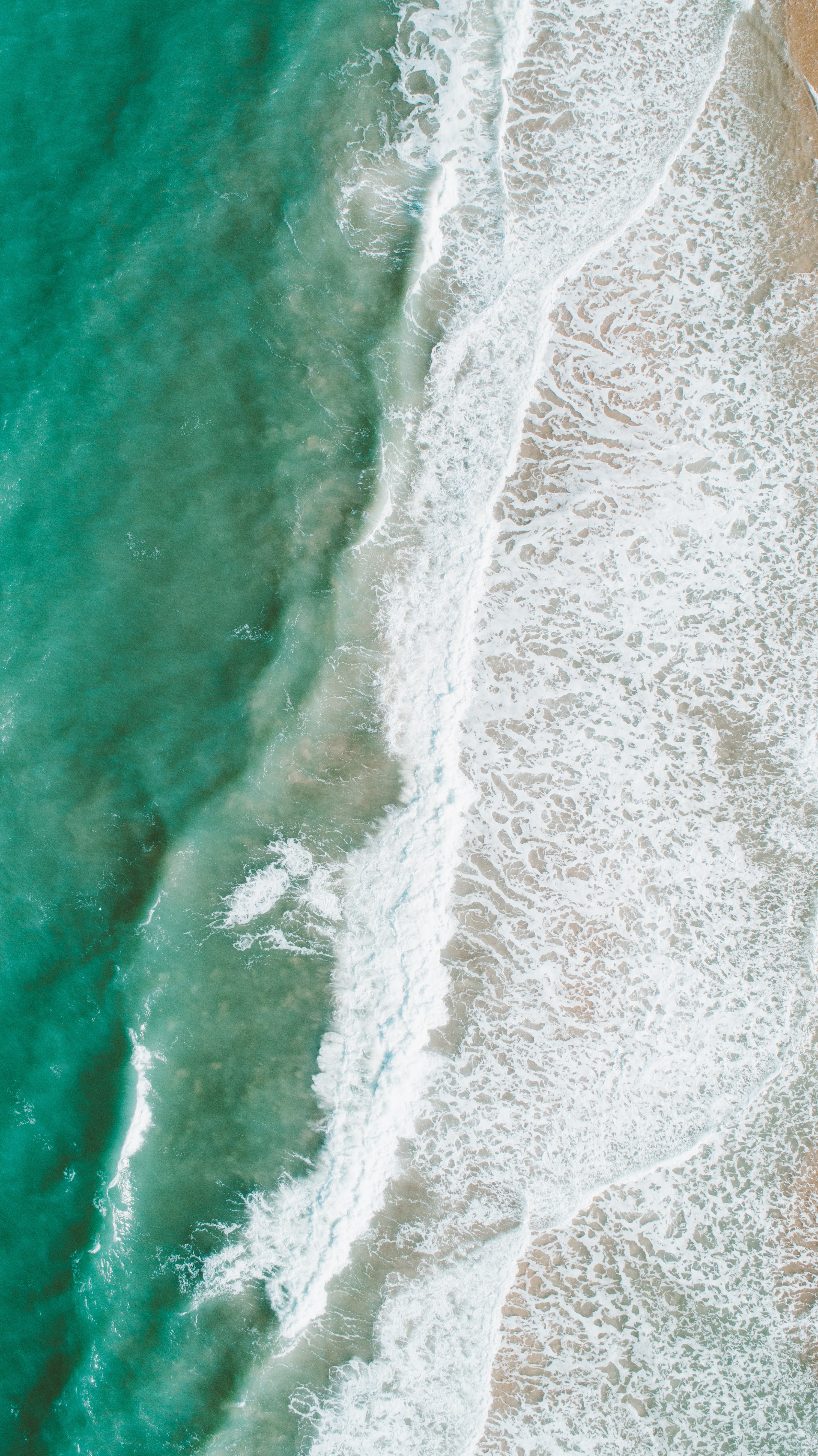 Download mobile wallpaper View From Above, Foam, Waves, Water, Sea, Nature, Beach for free.