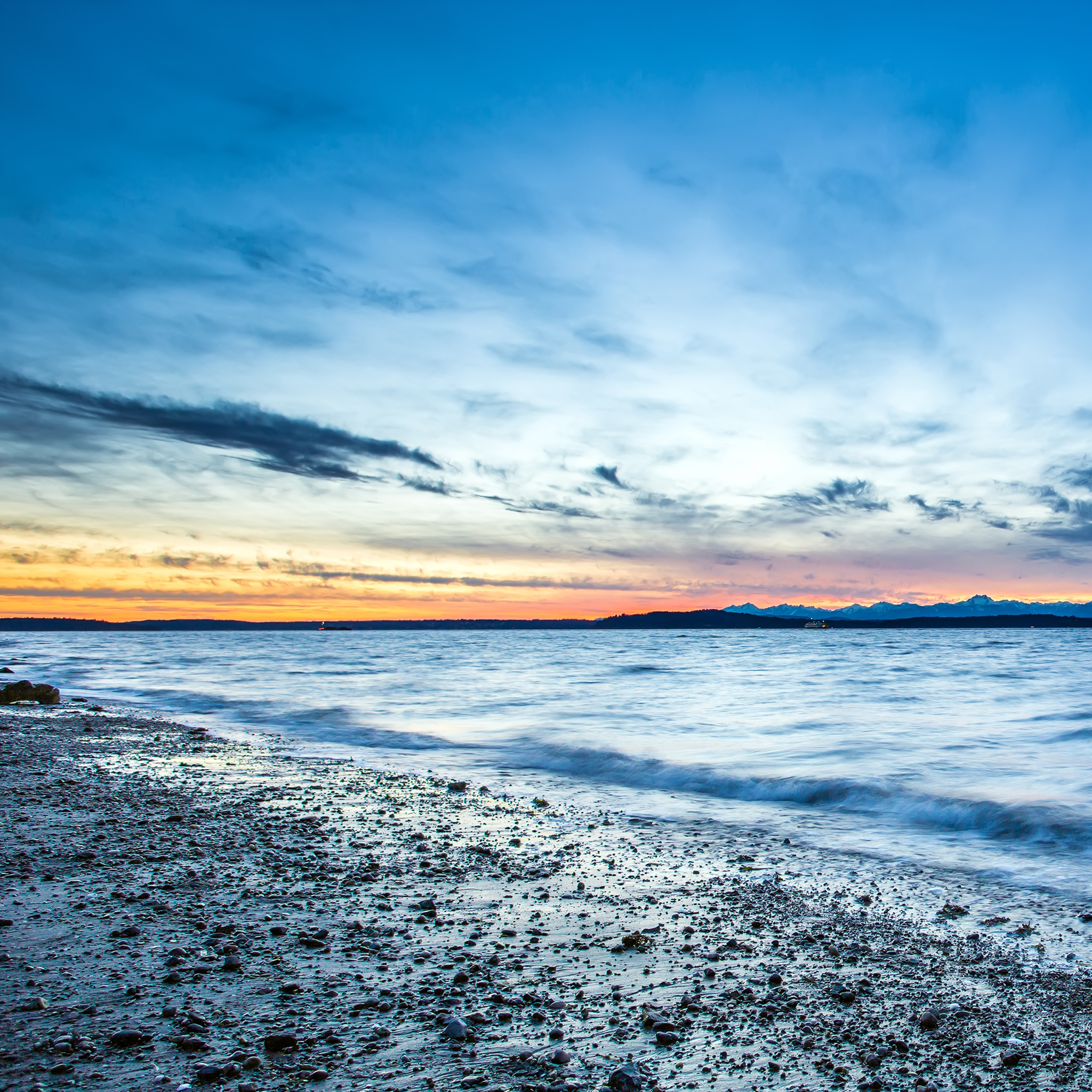Handy-Wallpaper Sky, Sunset, Sea, Landschaft, Strand kostenlos herunterladen.