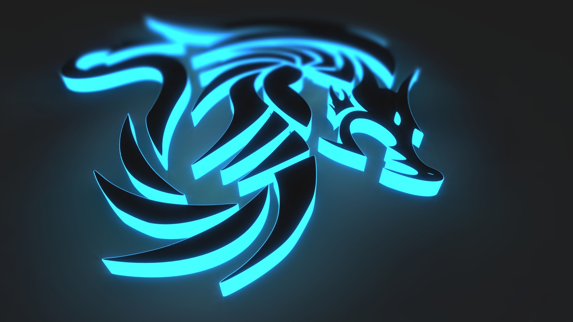 black, 3d, wolf, cgi, glow, abstract, blue, dark cell phone wallpapers