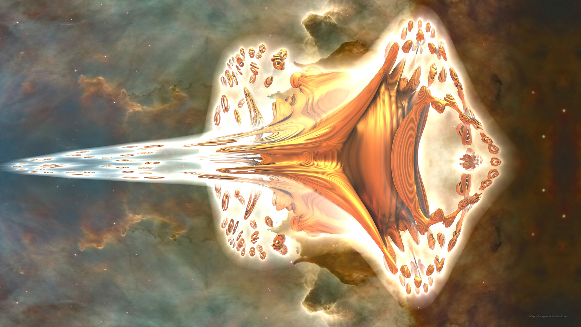 Free download wallpaper Abstract, Gold, 3D, Fractal, Glow, Cgi, Mandelbulb 3D on your PC desktop