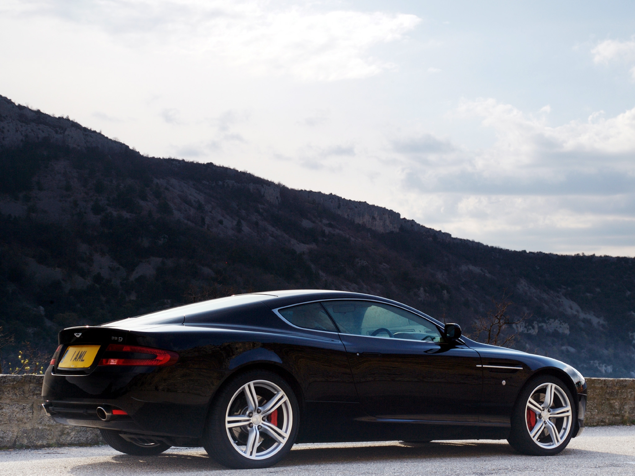 sports, auto, nature, trees, sky, mountains, aston martin, cars, black, side view, style, db9, 2006