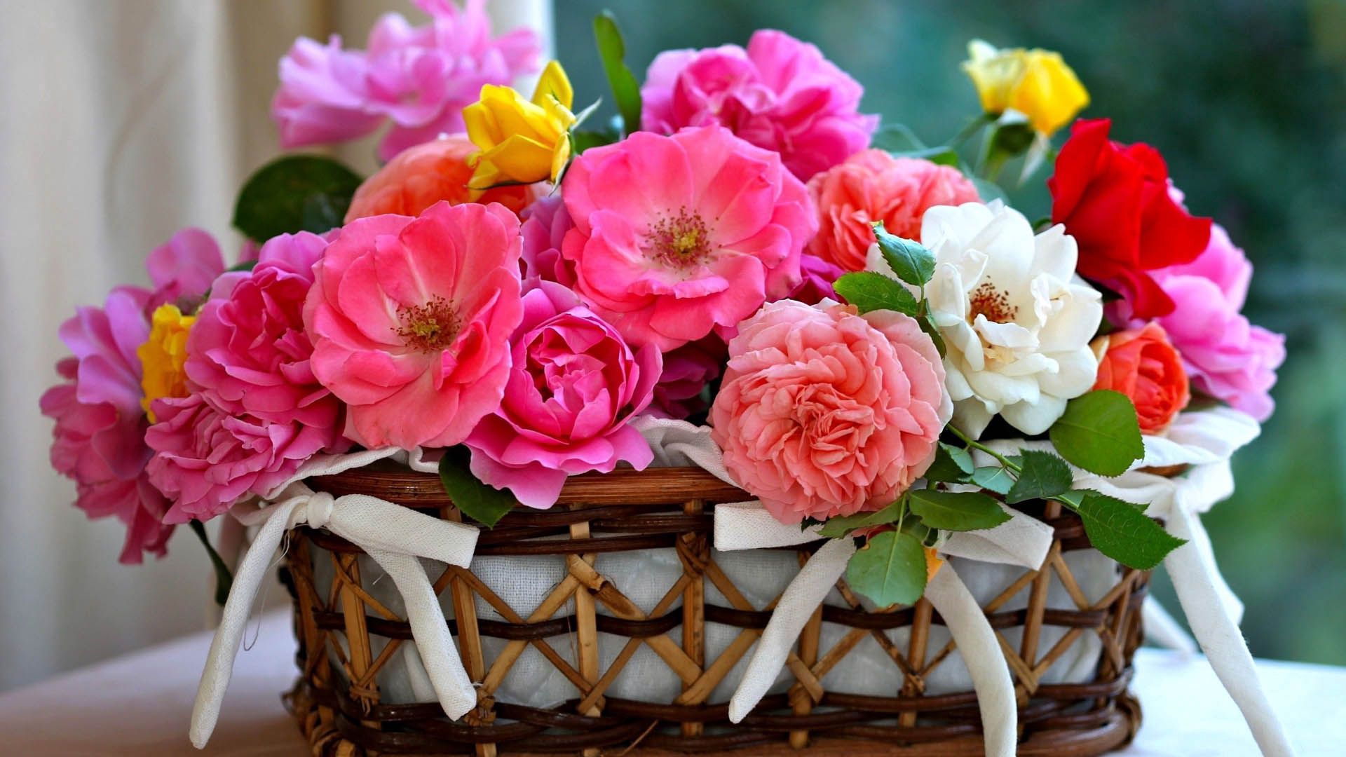Free download wallpaper Bouquet, Basket, Flowers on your PC desktop
