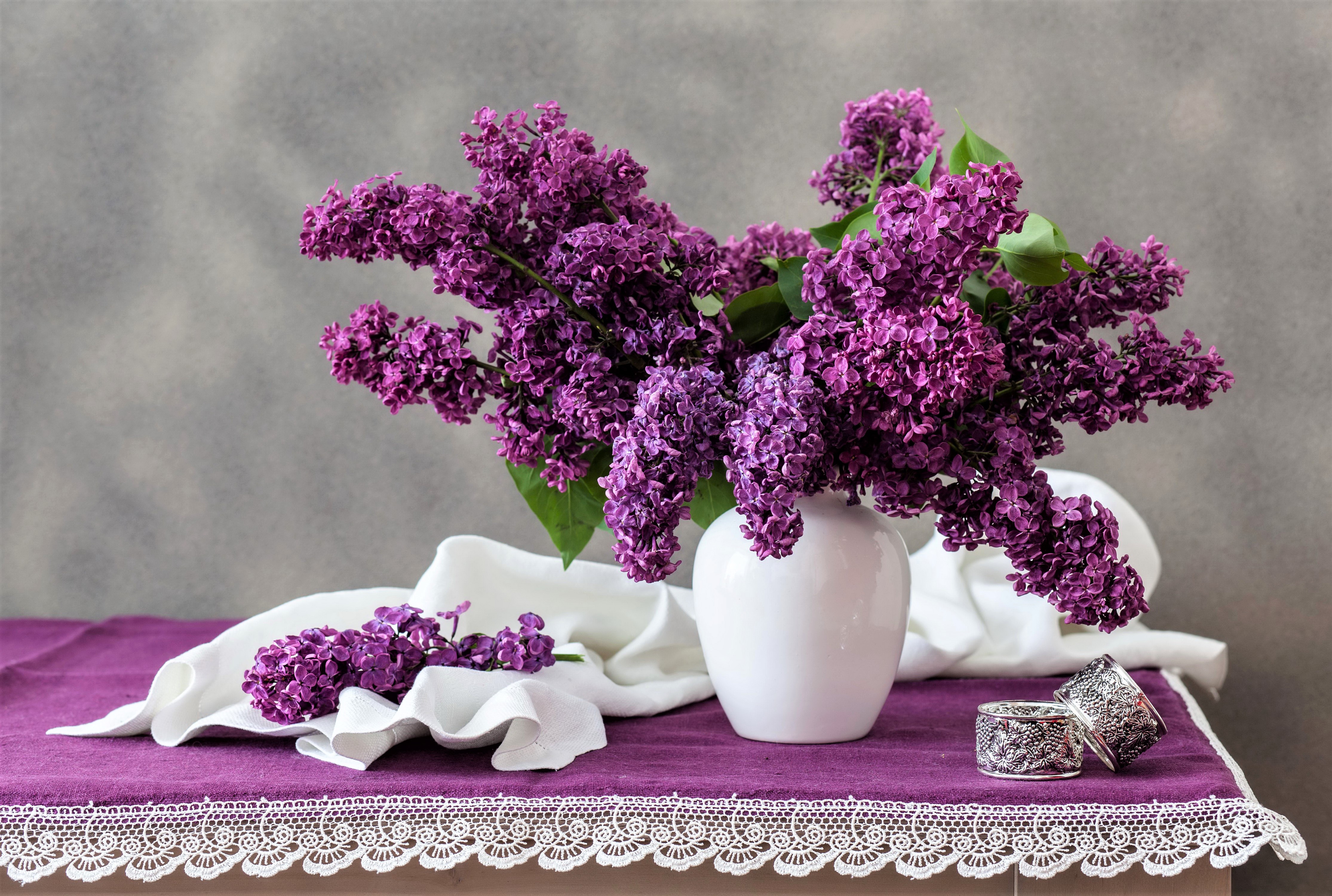 Download mobile wallpaper Lilac, Still Life, Flower, Vase, Photography, Purple Flower for free.