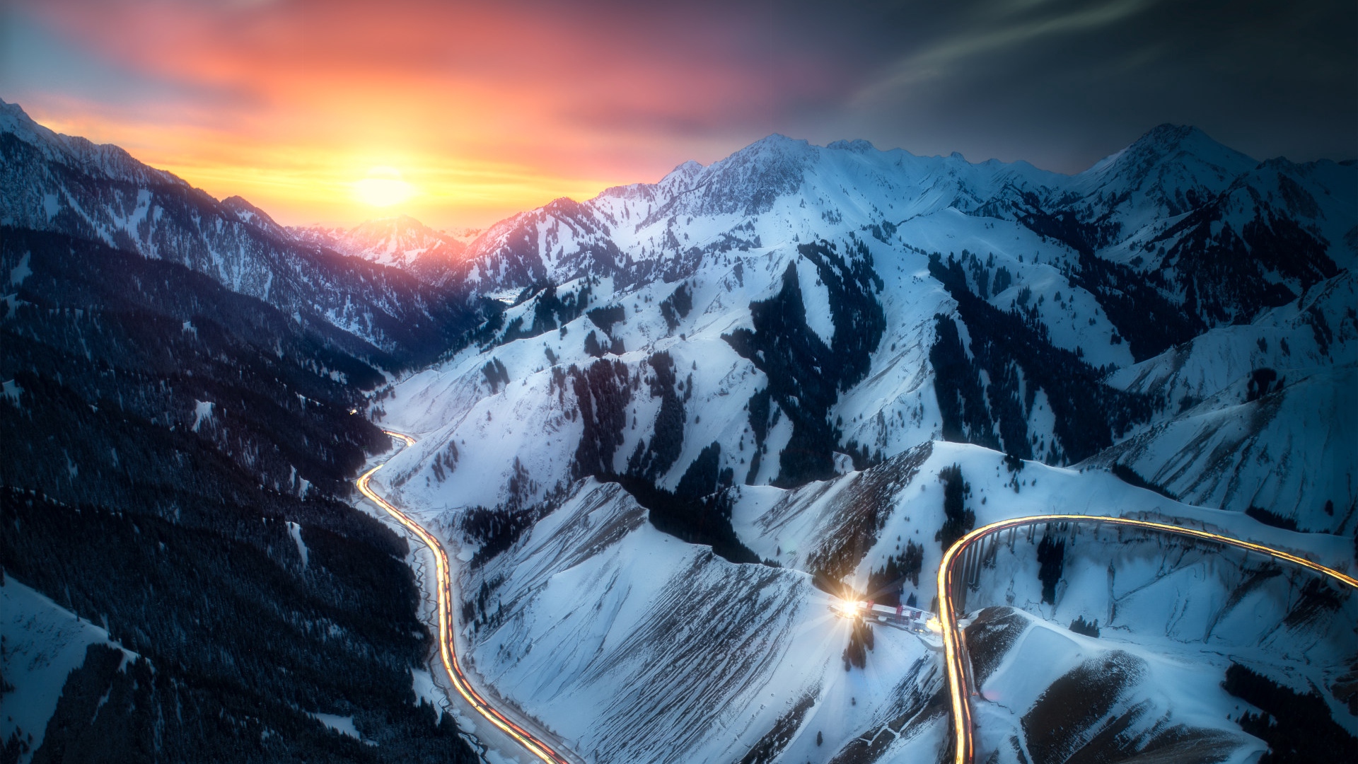 Free download wallpaper Winter, Snow, Mountain, Road, Photography on your PC desktop
