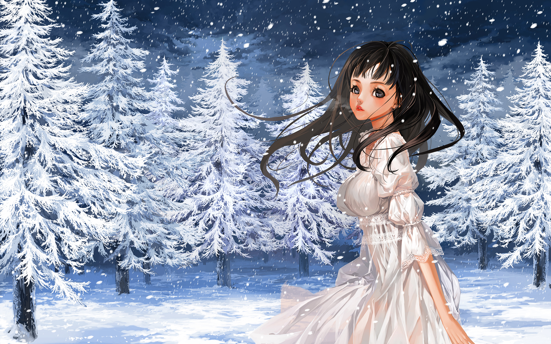 Аниме девочка снег