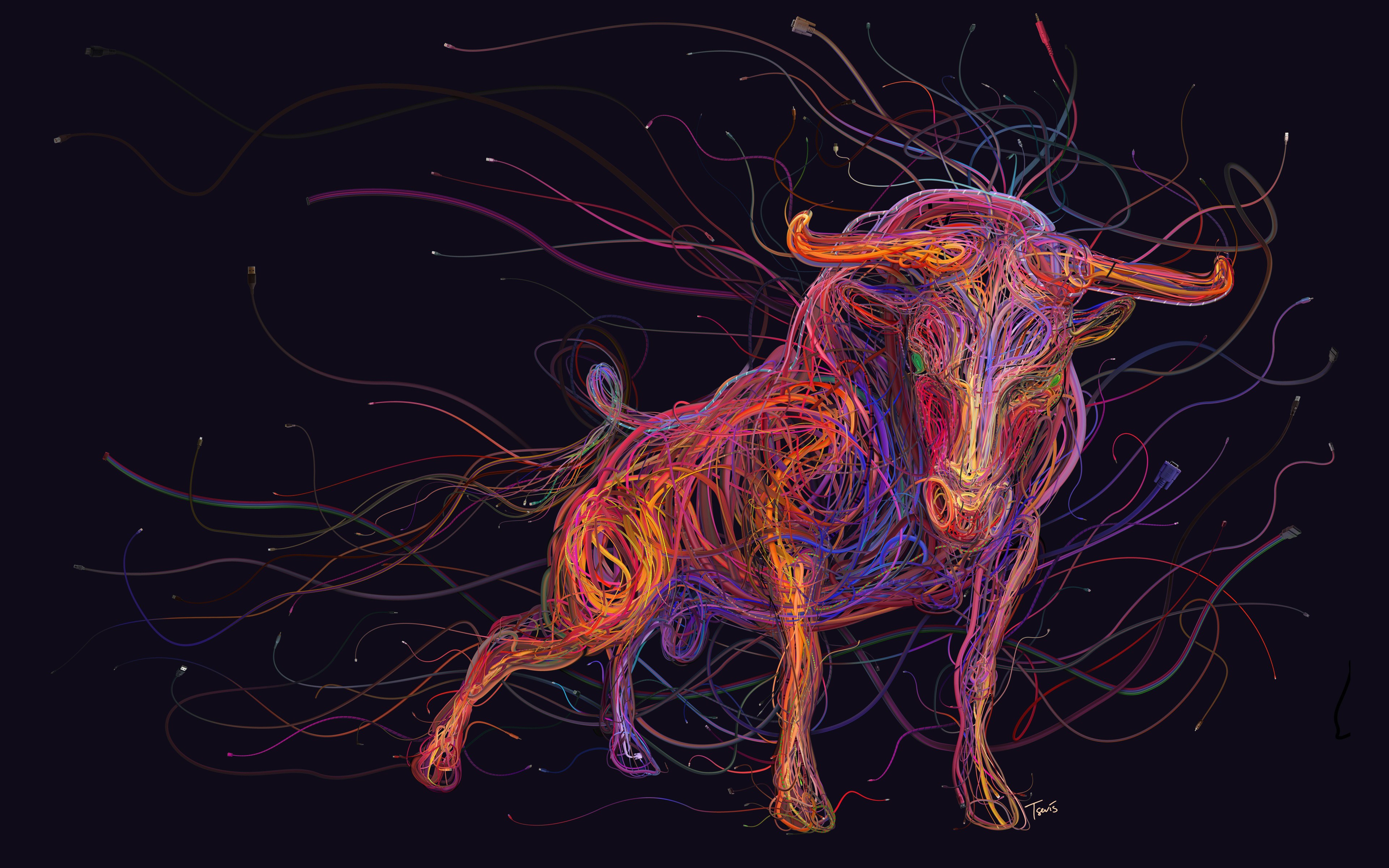 bull, animal, artistic