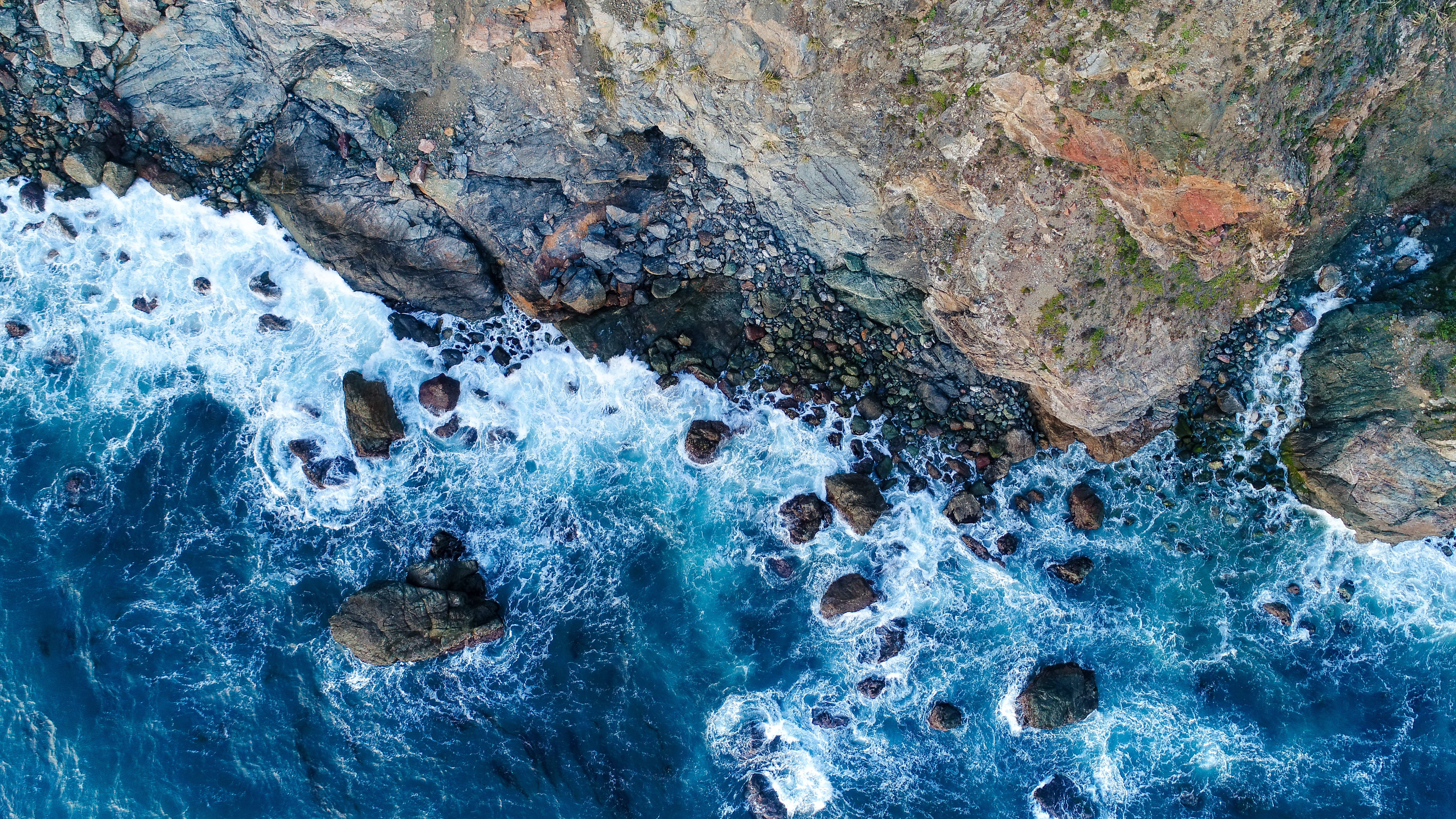 nature, water, view from above, sea, rocks, shore, bank HD wallpaper