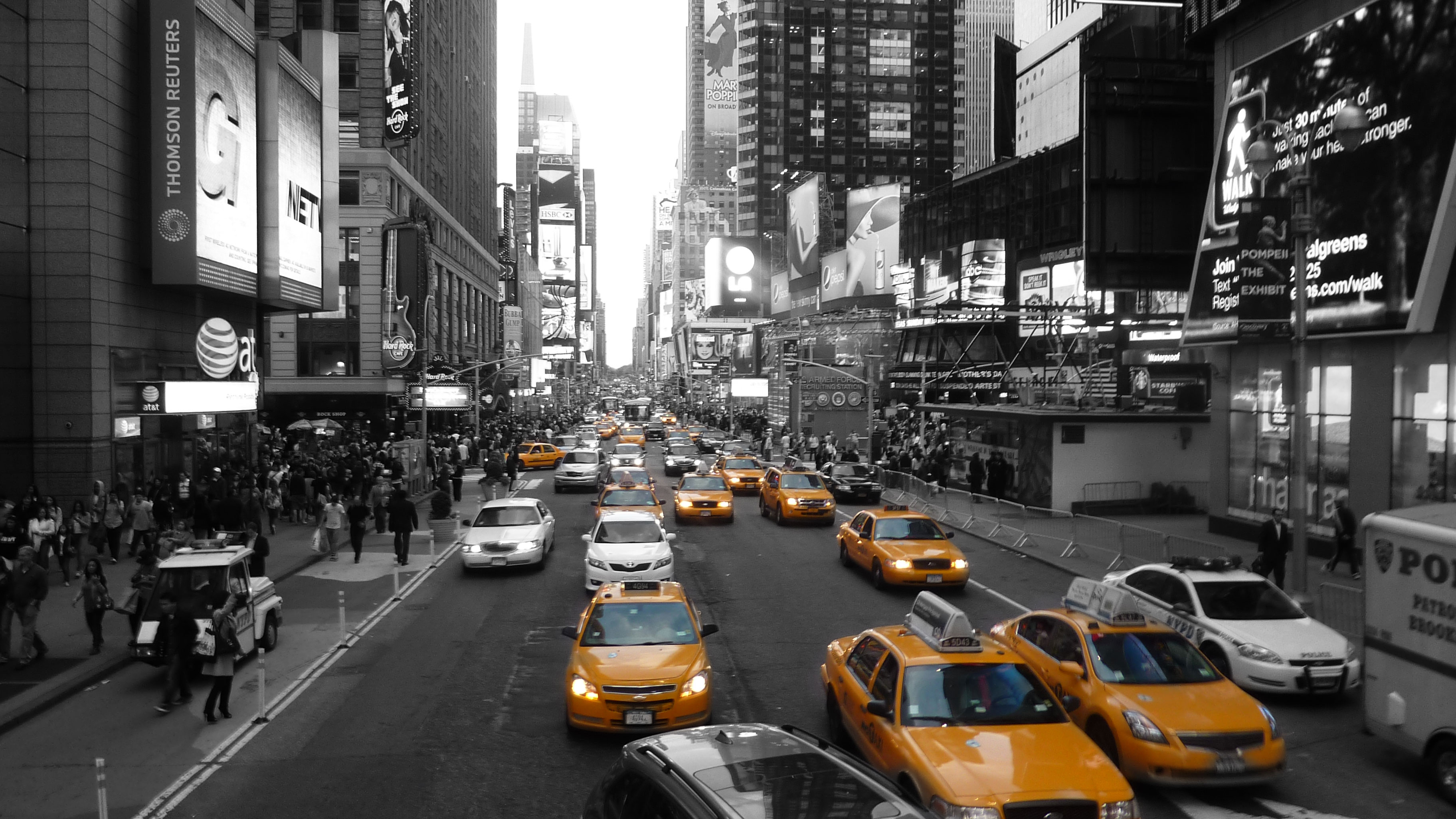 traffic, man made, new york, city, selective color, cities
