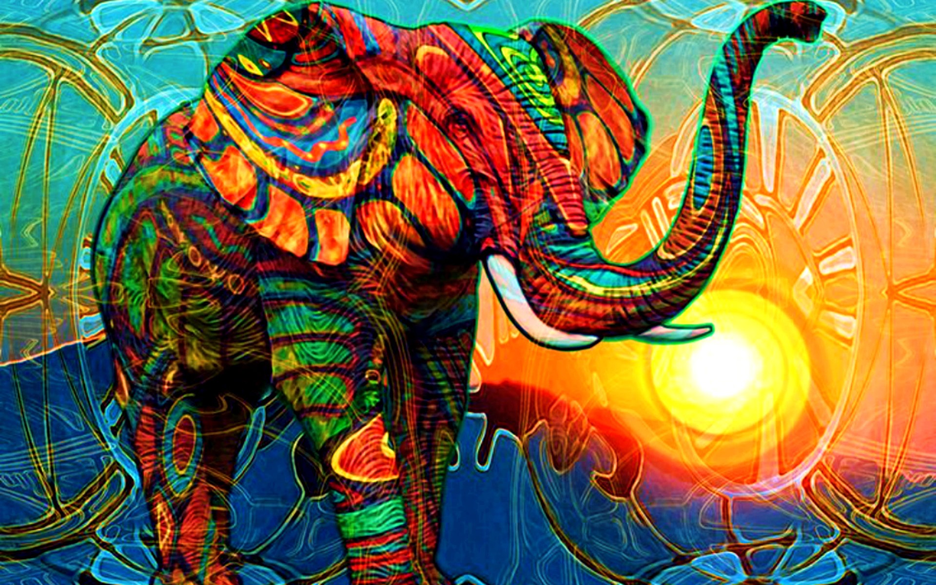 390338 скачать картинку фэнтези животные, фэнтези, слон, красочный, цвета, психоделик - обои и заставки бесплатно