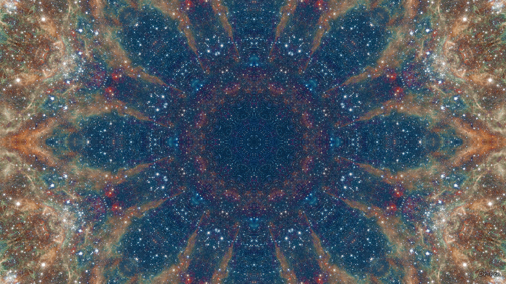 galaxy, abstract, pattern, blue, brown, mandala, manipulation, space