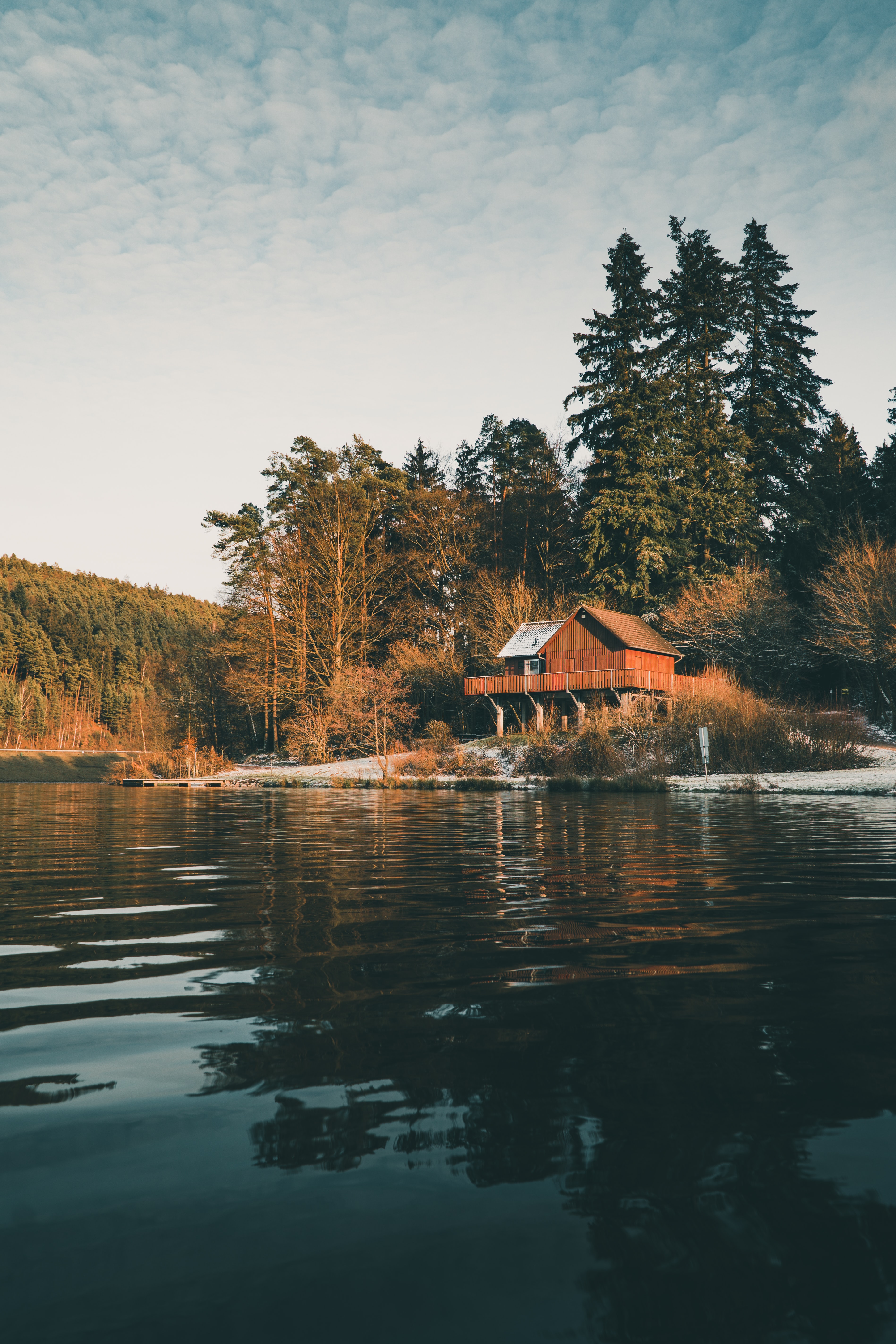 house, water, nature, trees, forest