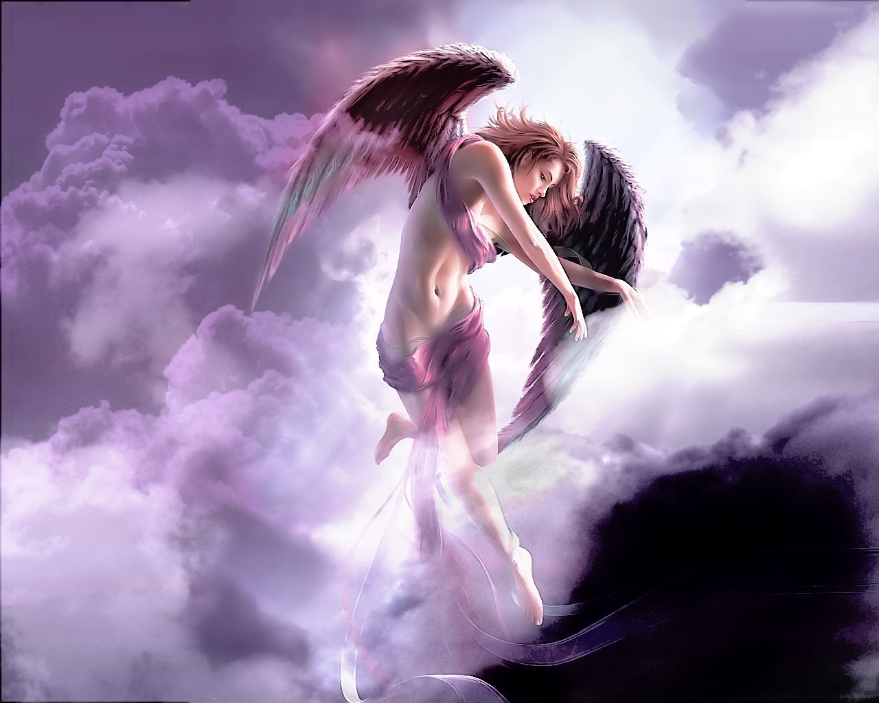 people, angels, art, sky, clouds for android