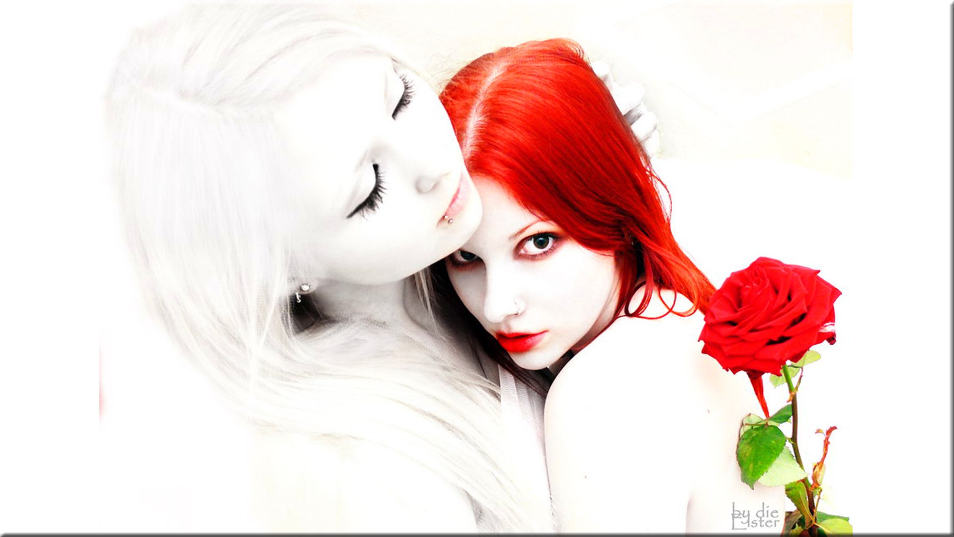 redhead, women, fantasy, red rose, gothic Full HD