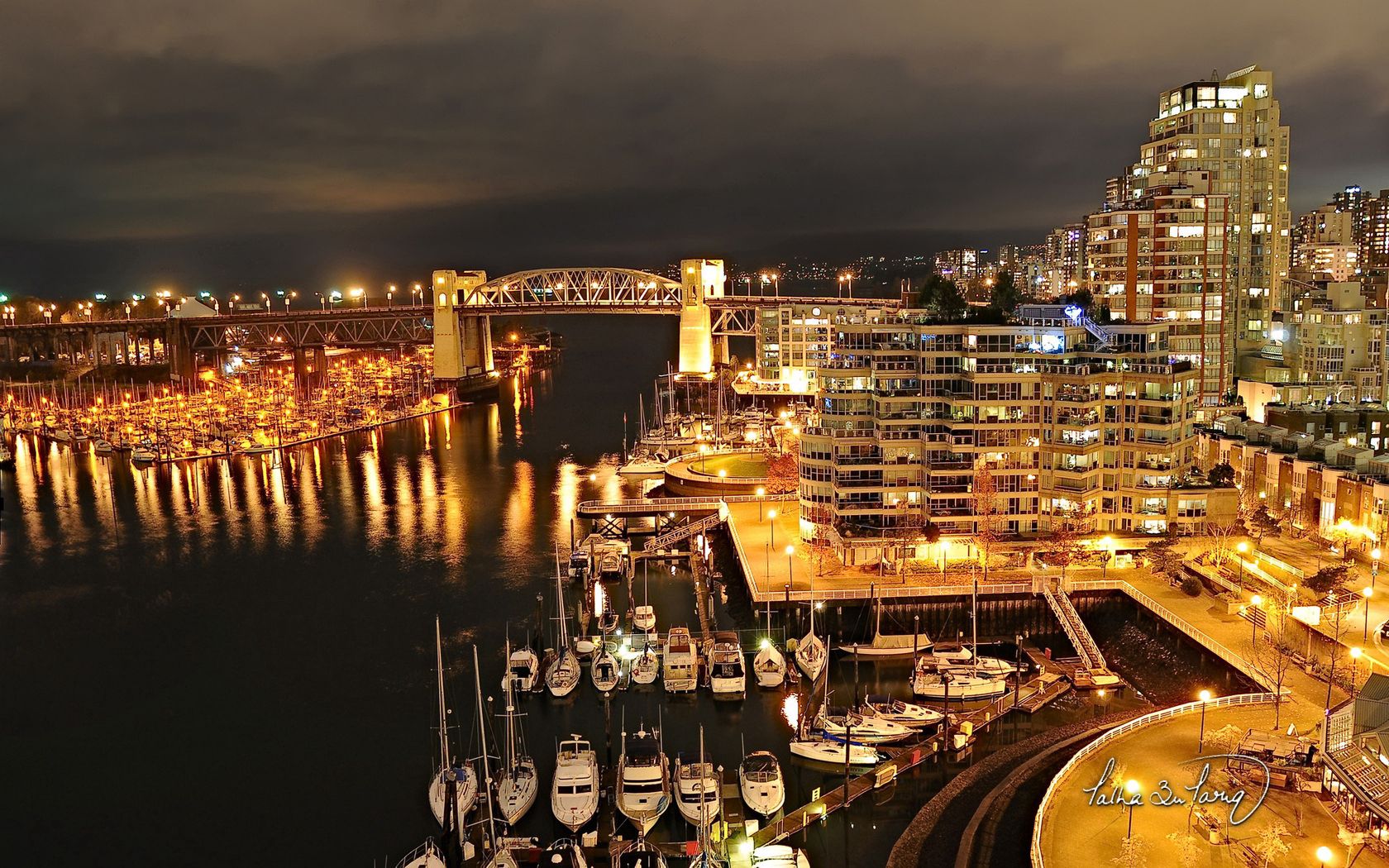 Download mobile wallpaper Vancouver, City, Cities, Building, Pier, Shine, Light, Night for free.