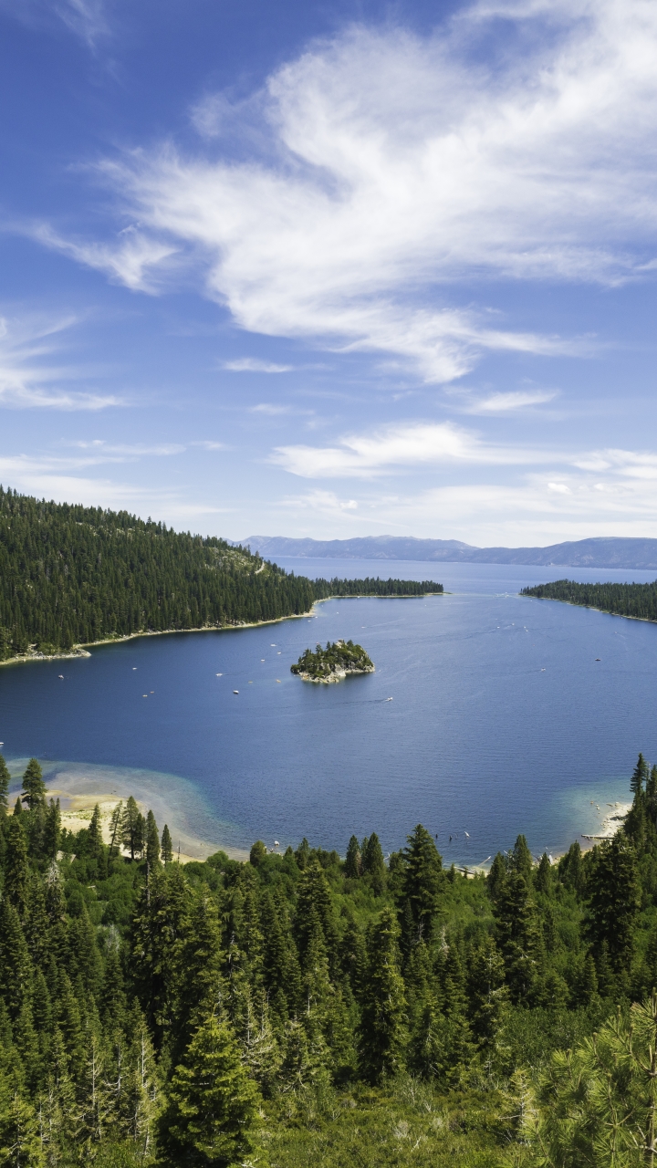 Download mobile wallpaper Lakes, Forest, Earth, Bay, Lake Tahoe for free.