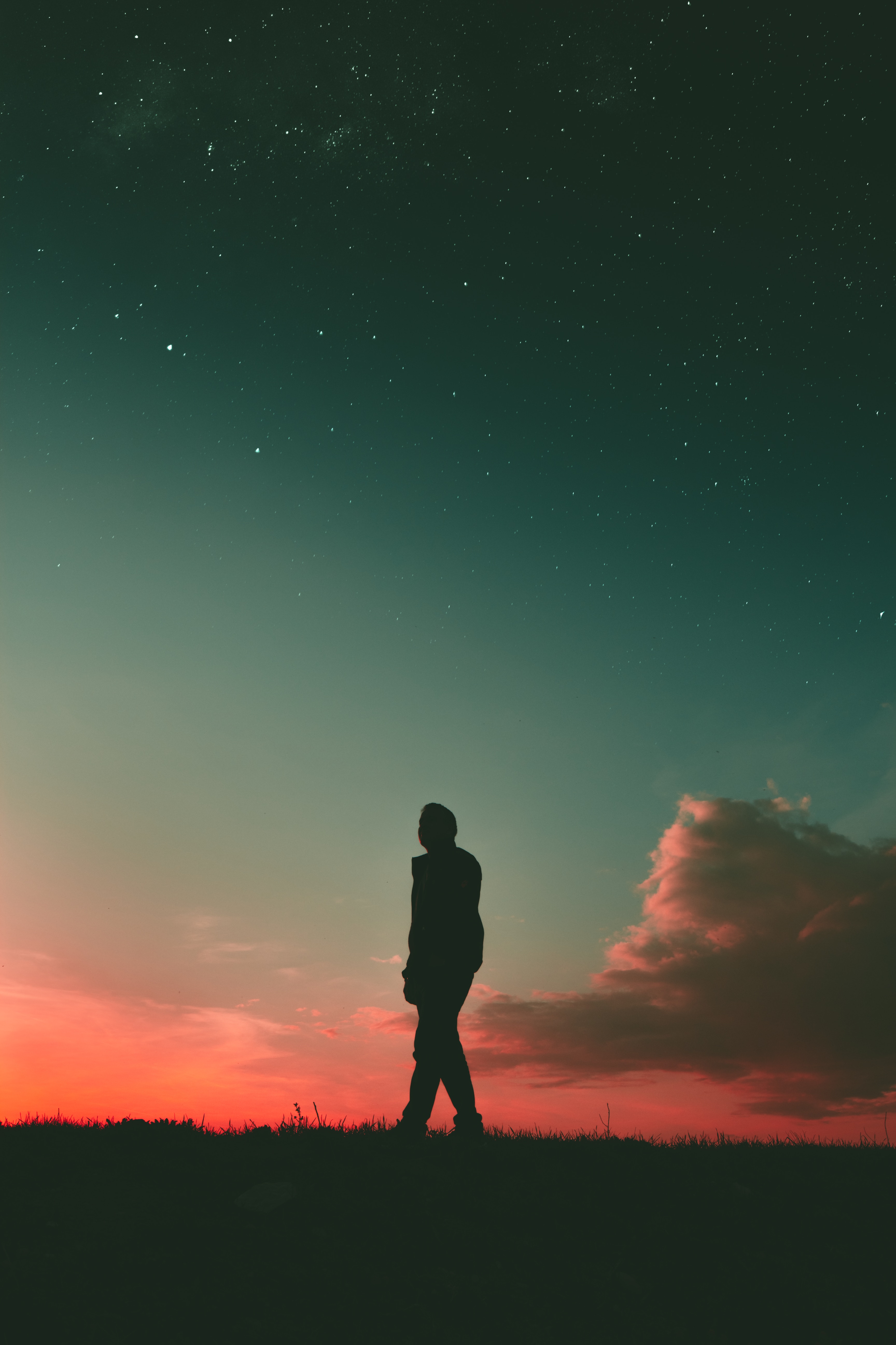 person, human, dark, sunset, sky, silhouette, stroll mobile wallpaper