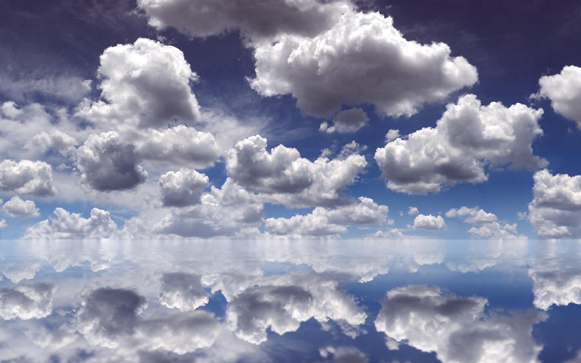clouds, water, nature, sky, white, blue, reflection 4K