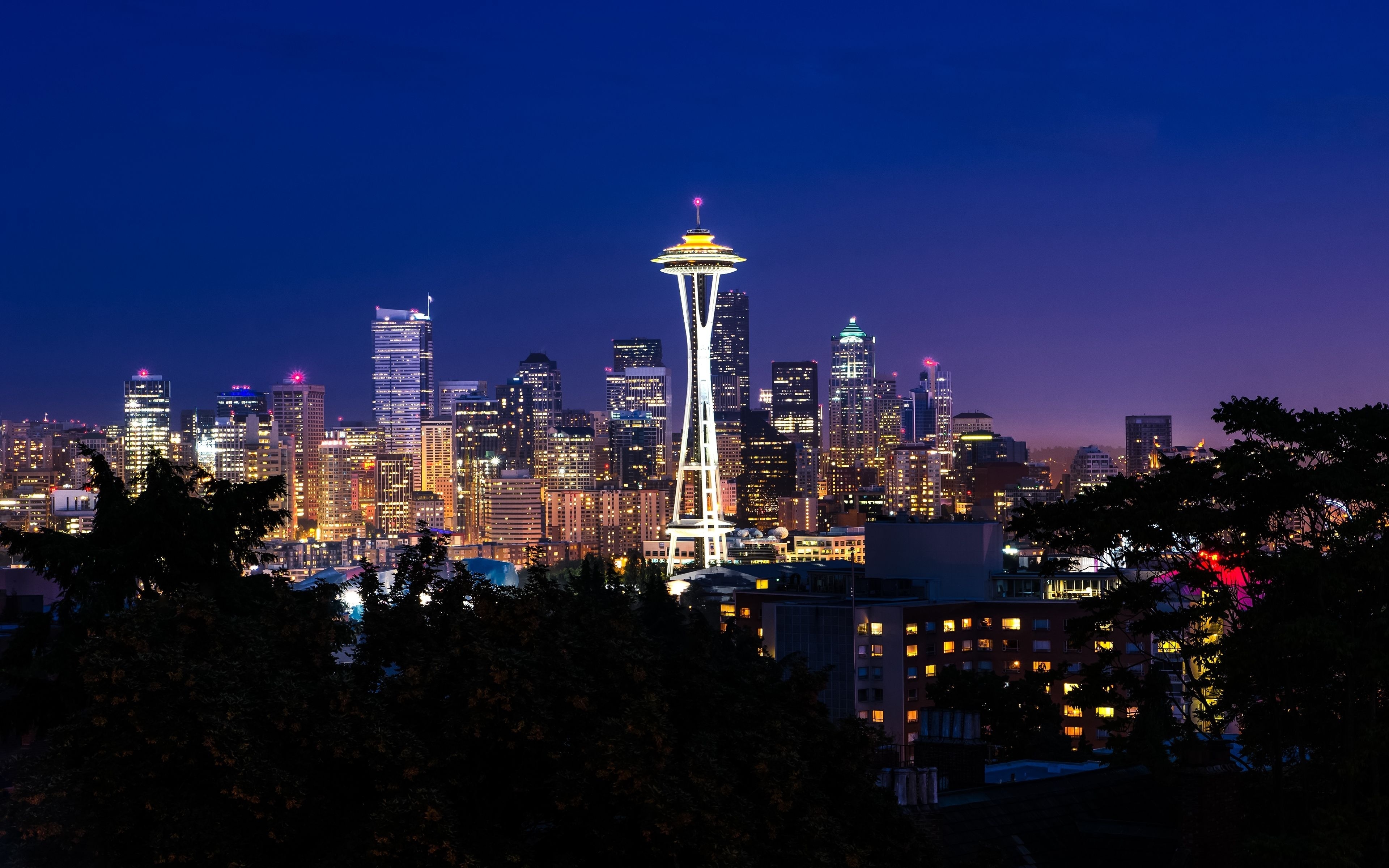 seattle, man made, city, light, night, space needle, cities Smartphone Background