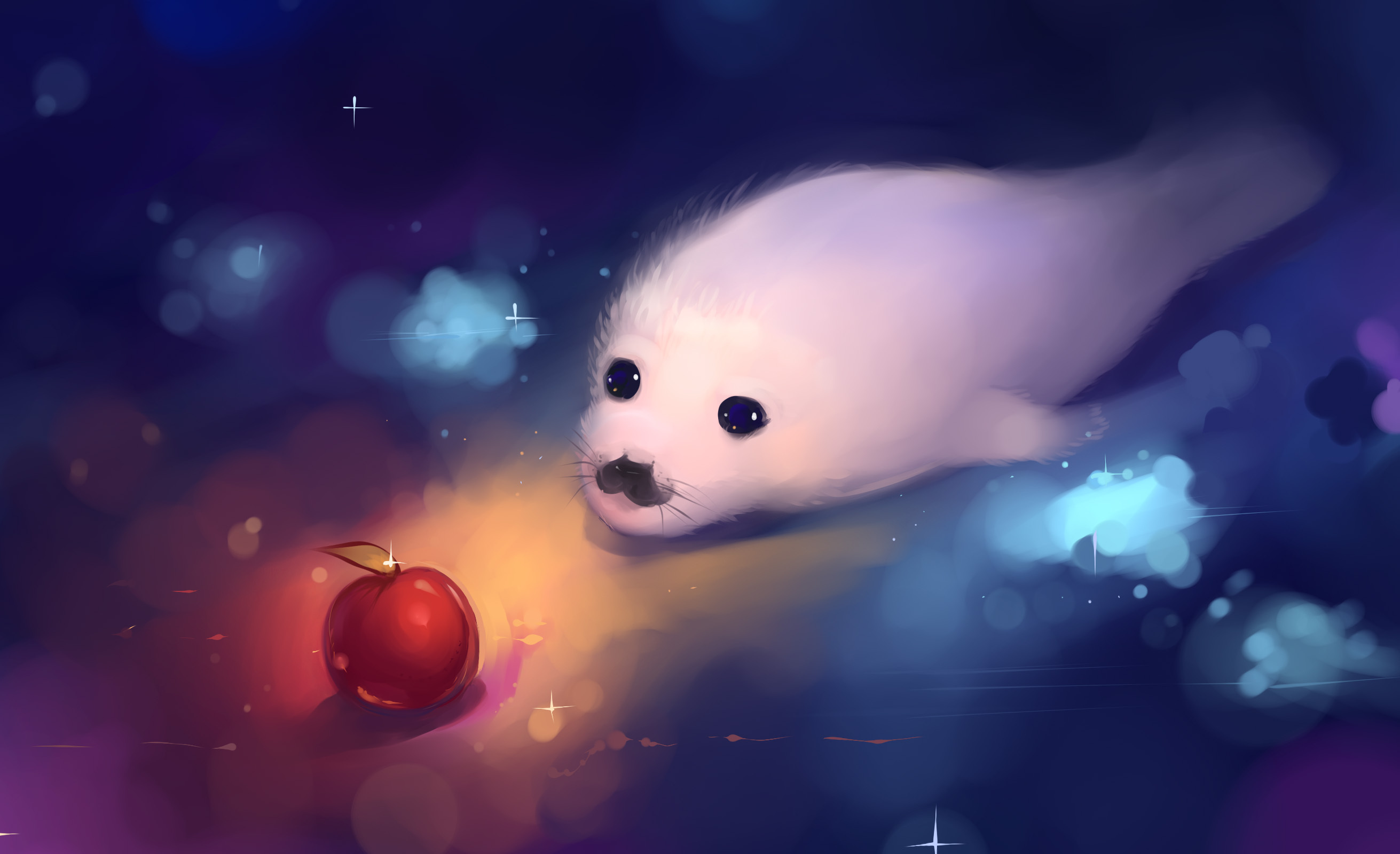 seal, animal, artistic, apple, cute