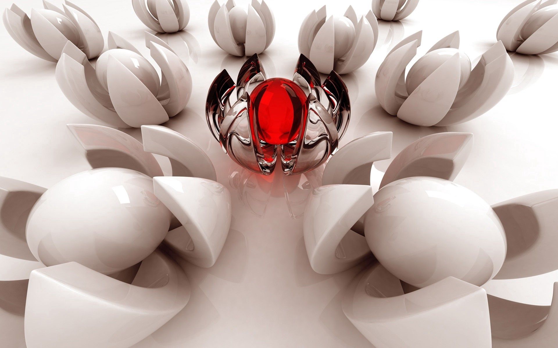 Download mobile wallpaper Flowers, Balls, Glass, Form, Metal, 3D for free.