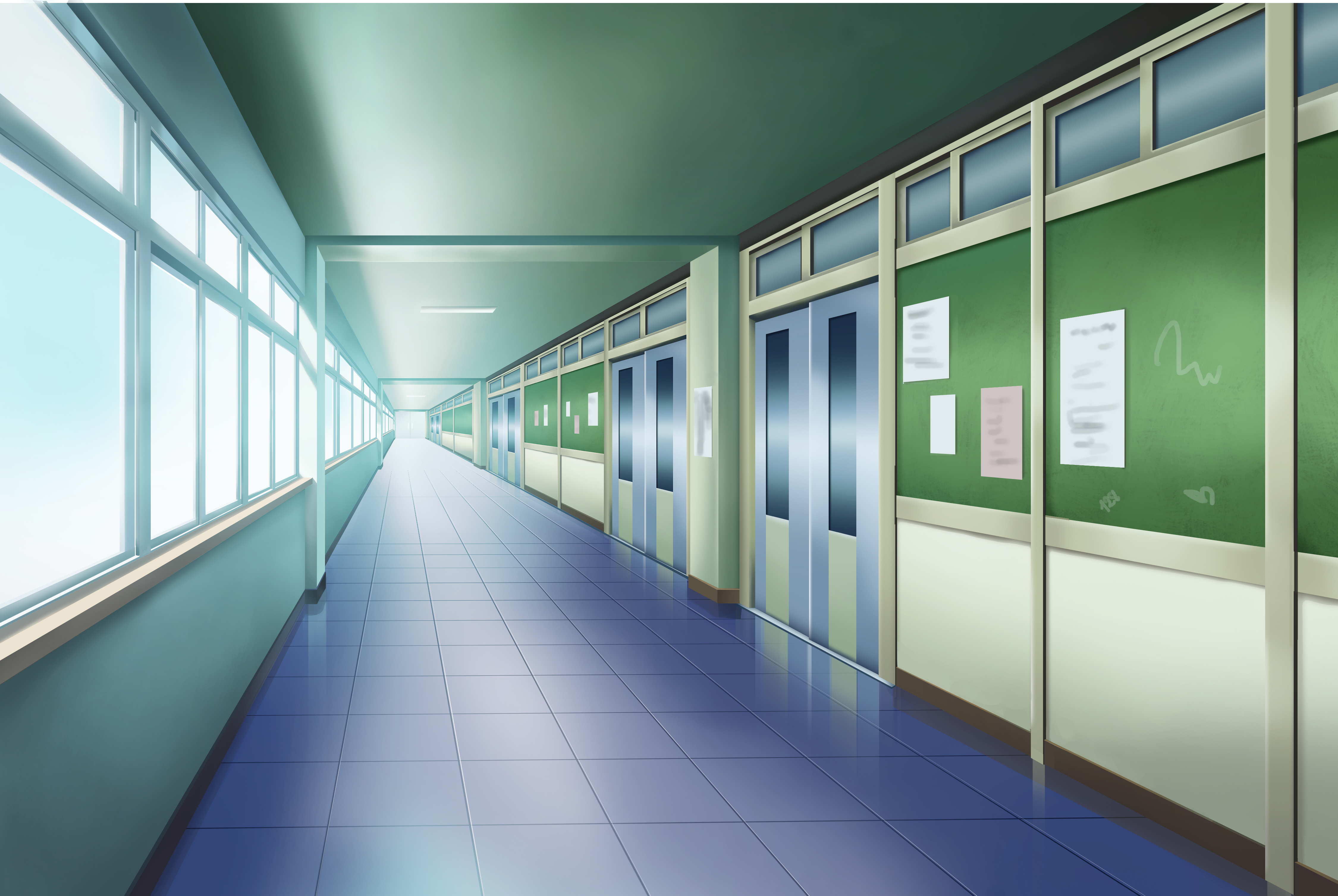 anime, school, hallway