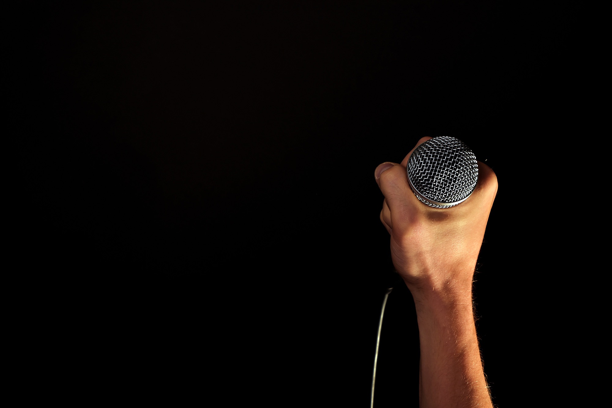music, hand, dark background, microphone